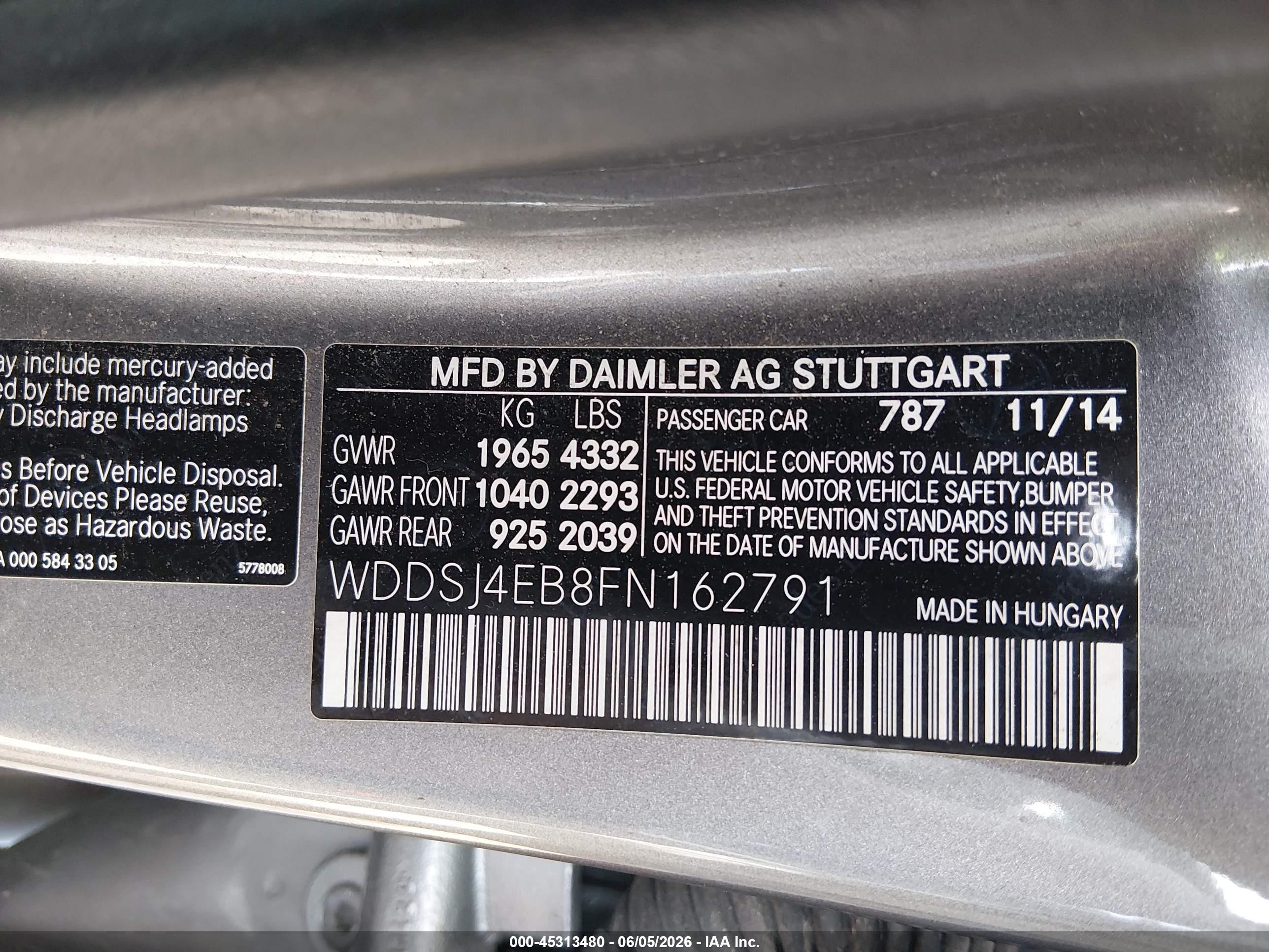 2015 Mercedes-benz Cla 250   Gray vin: WDDSJ4EB8FN162791