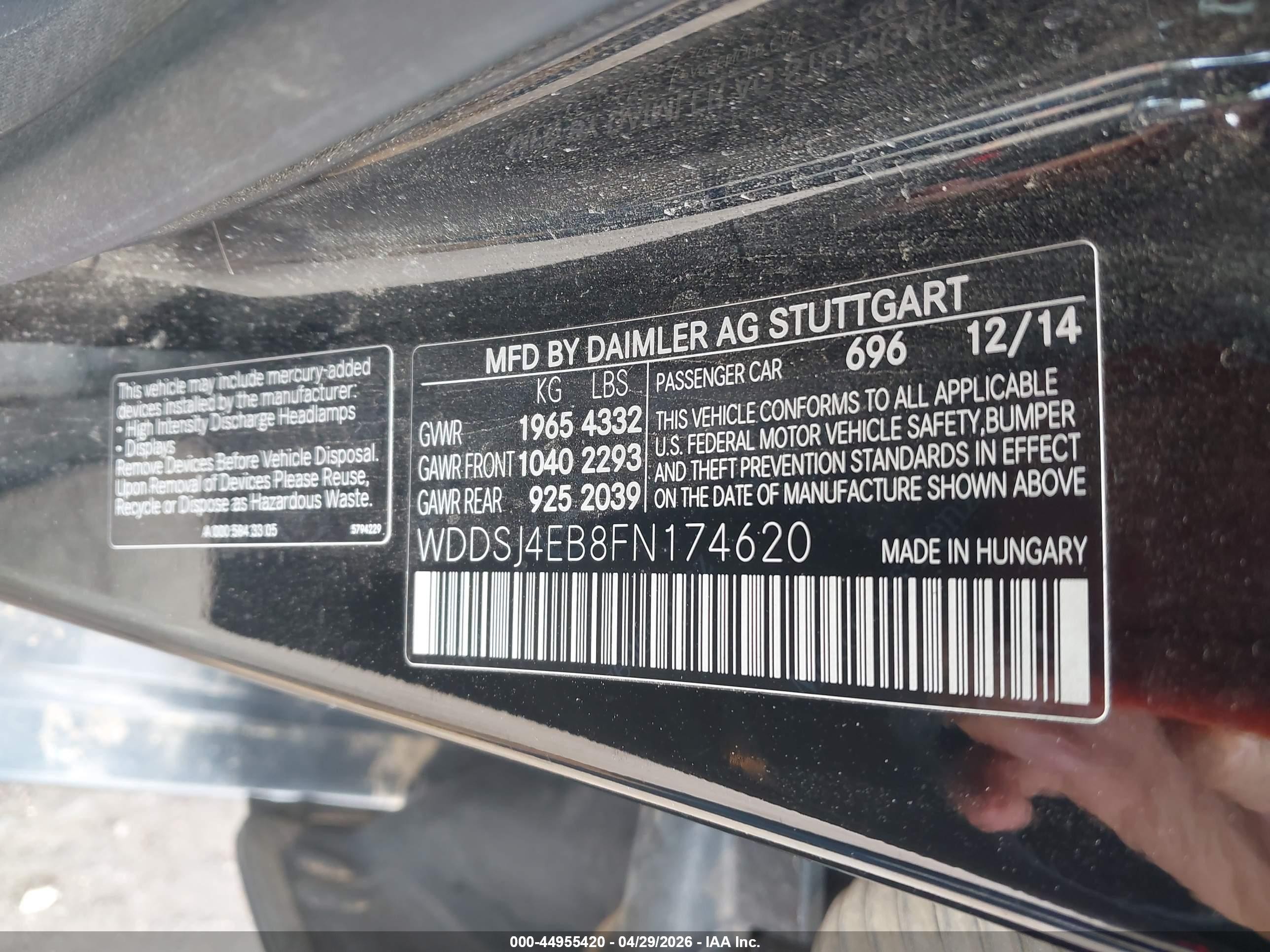 2015 Mercedes-benz Cla 250   Black vin: WDDSJ4EB8FN174620
