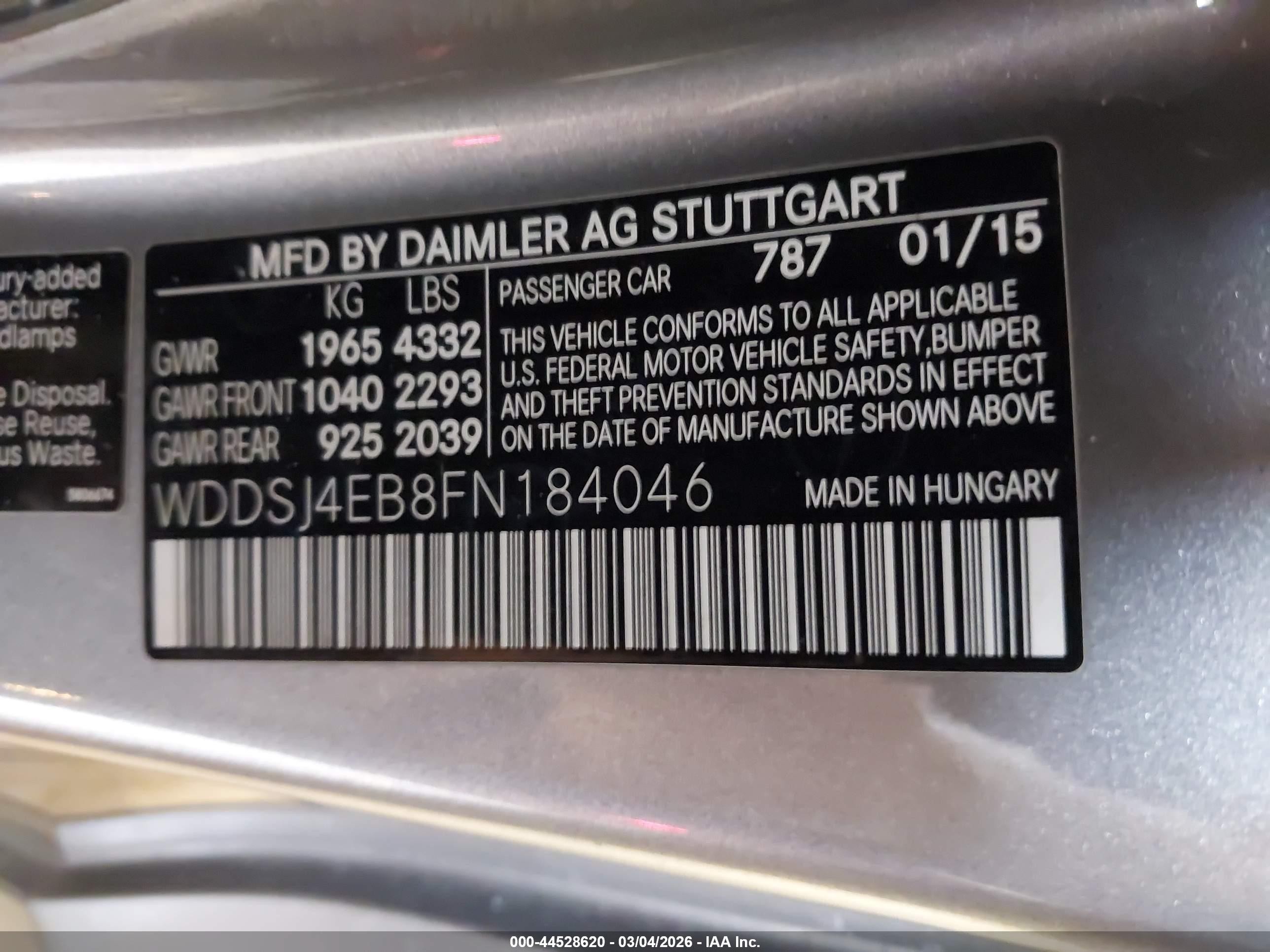 2015 Mercedes-benz Cla 250   Gray vin: WDDSJ4EB8FN184046