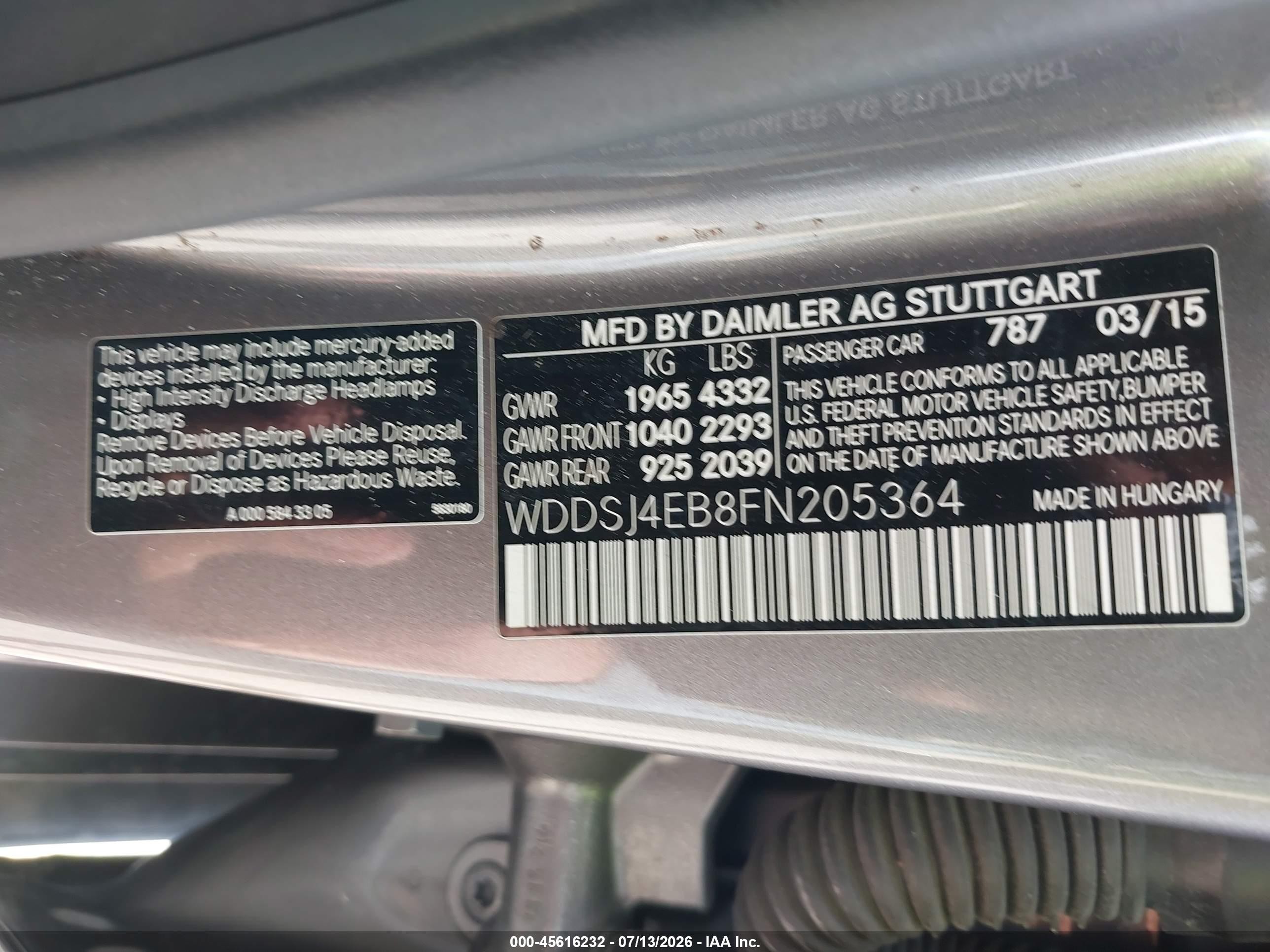 2015 Mercedes-benz Cla 250 Gray vin: WDDSJ4EB8FN205364