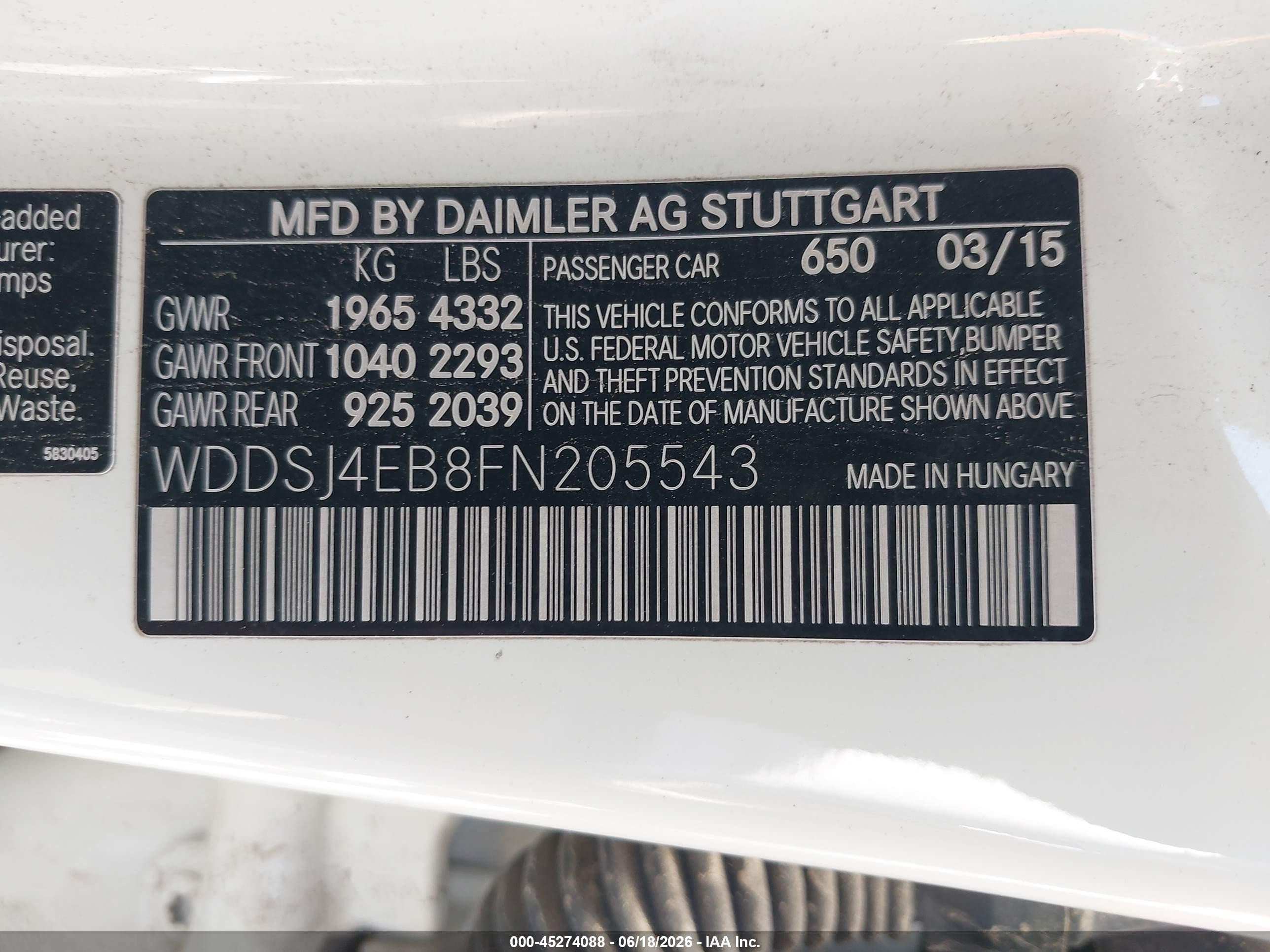 2015 Mercedes-benz Cla 250   Белый vin: WDDSJ4EB8FN205543