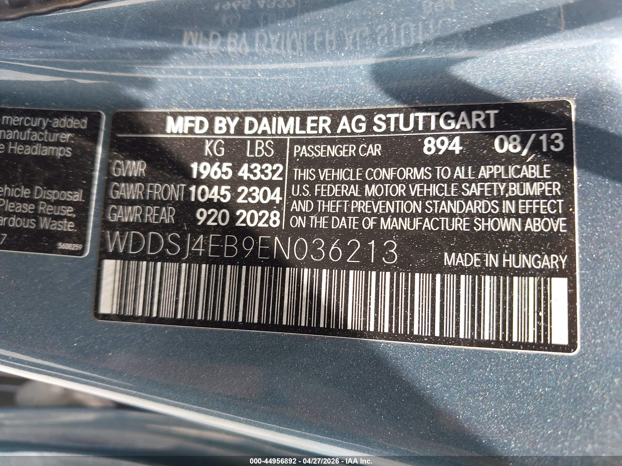 2014 Mercedes-benz Cla 250   Light Blue vin: WDDSJ4EB9EN036213