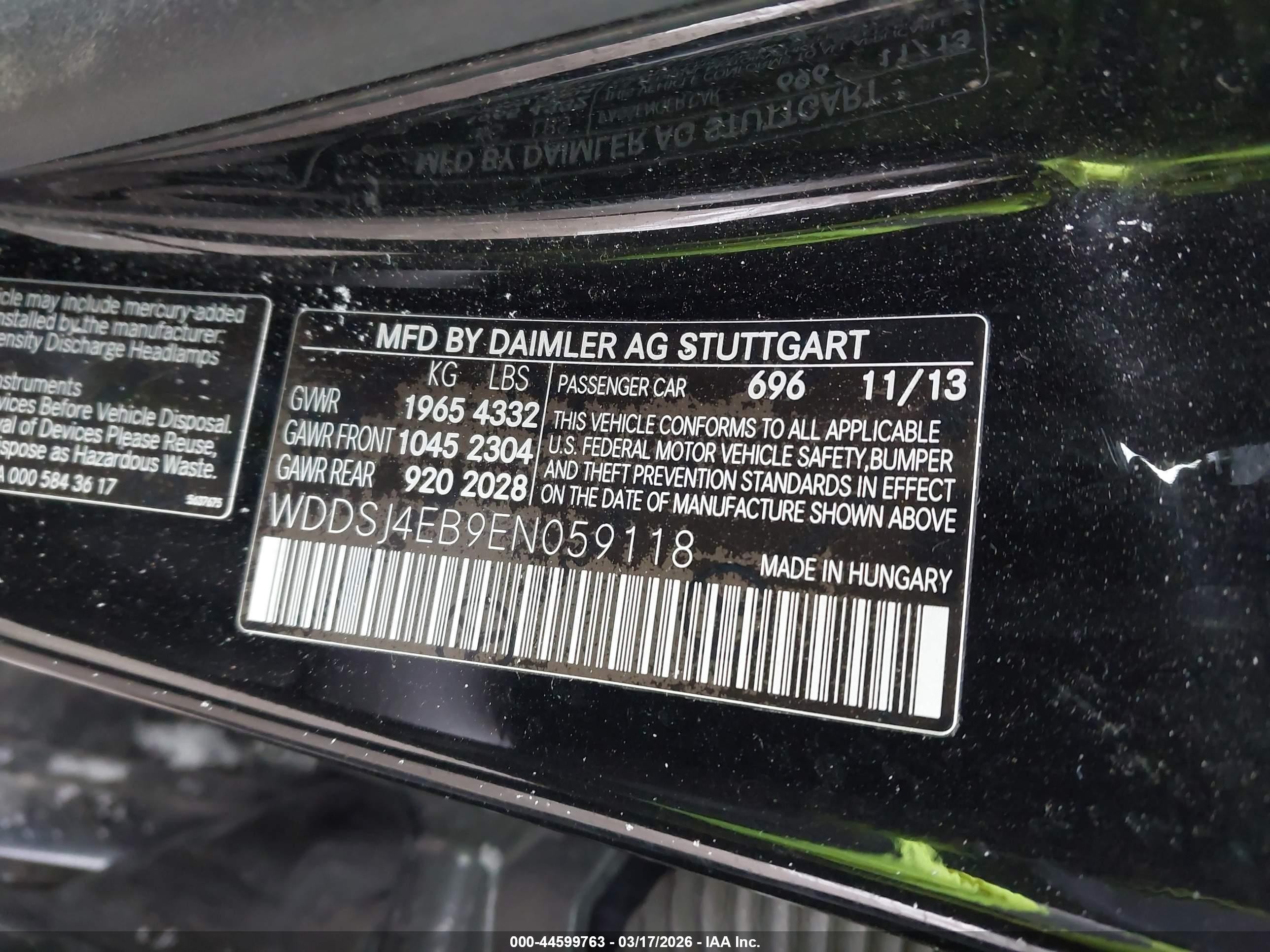 2014 Mercedes-benz Cla 250   Black vin: WDDSJ4EB9EN059118