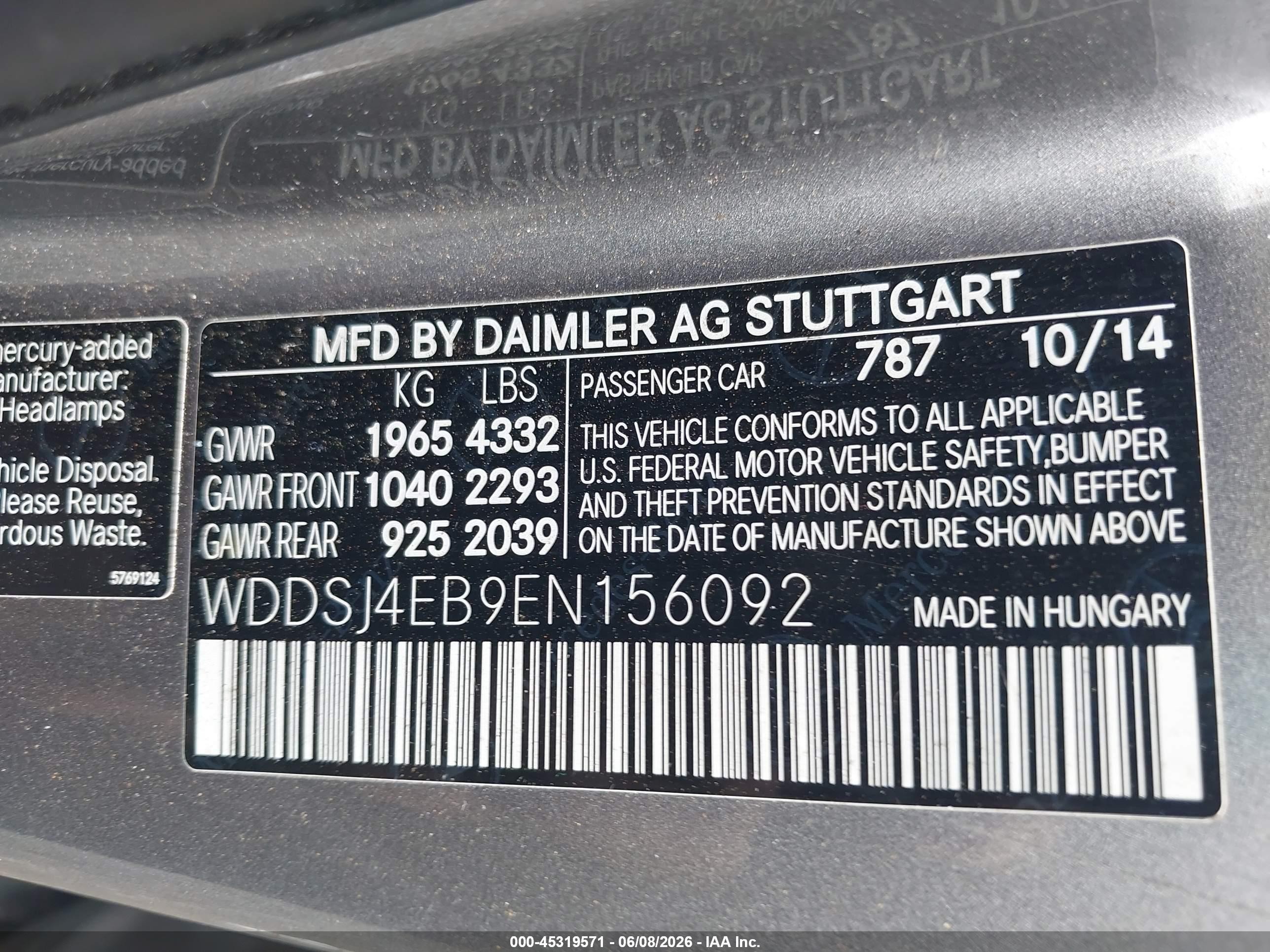 2014 Mercedes-benz Cla 250   Silver vin: WDDSJ4EB9EN156092