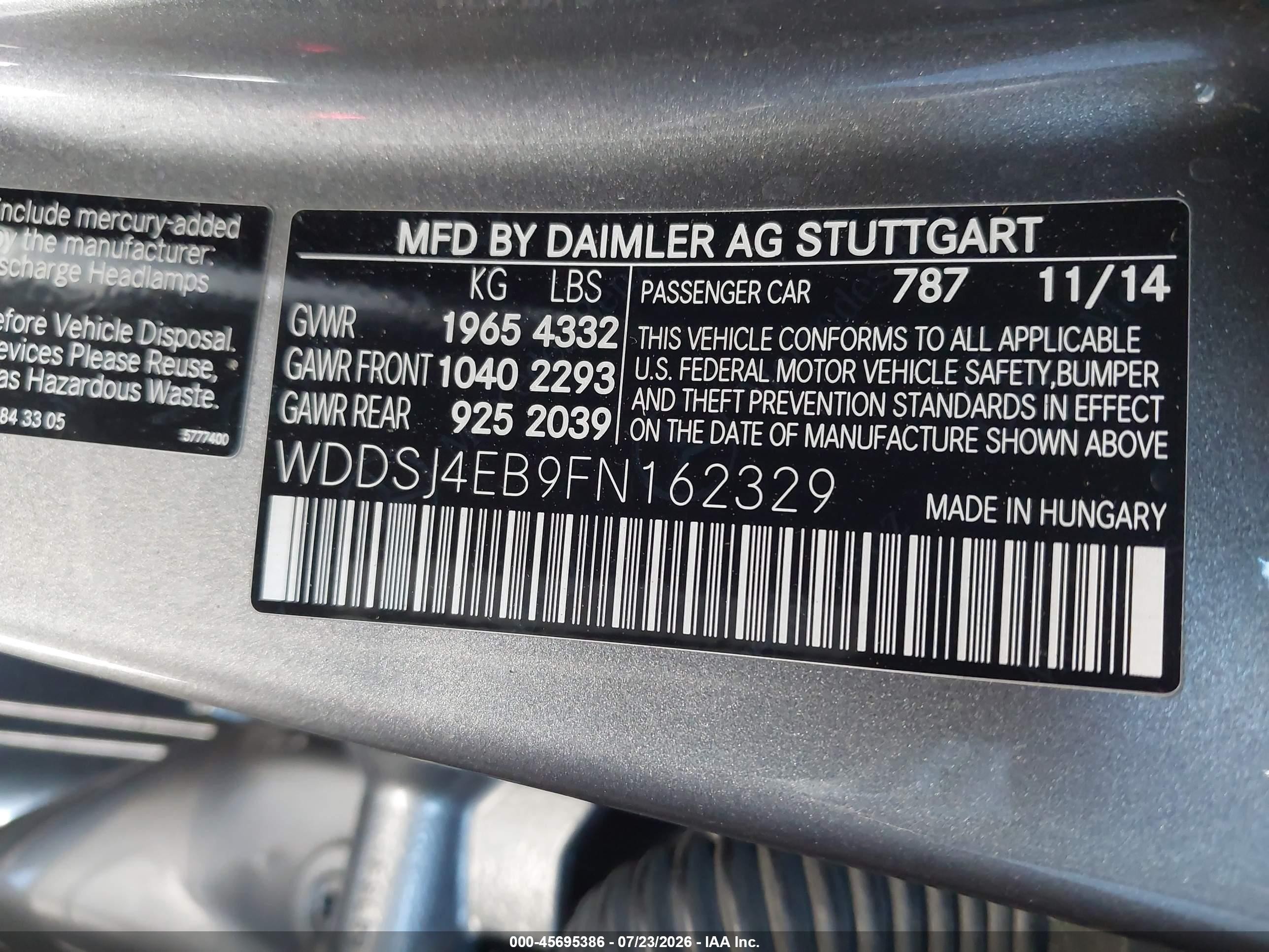 2015 Mercedes-benz Cla 250   Gray vin: WDDSJ4EB9FN162329