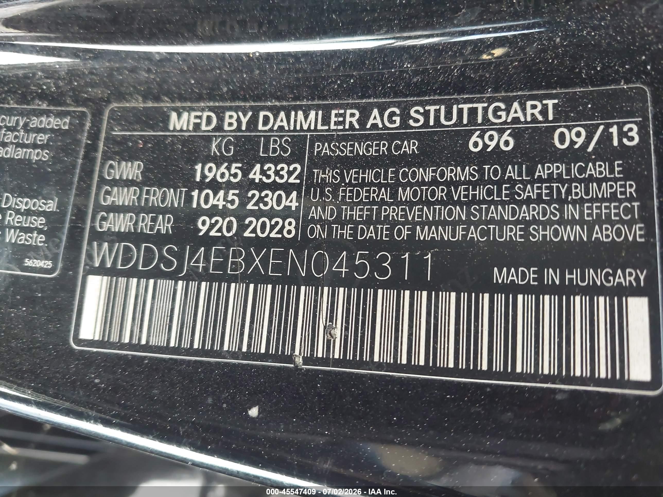2014 Mercedes-benz Cla 250   Black vin: WDDSJ4EBXEN045311