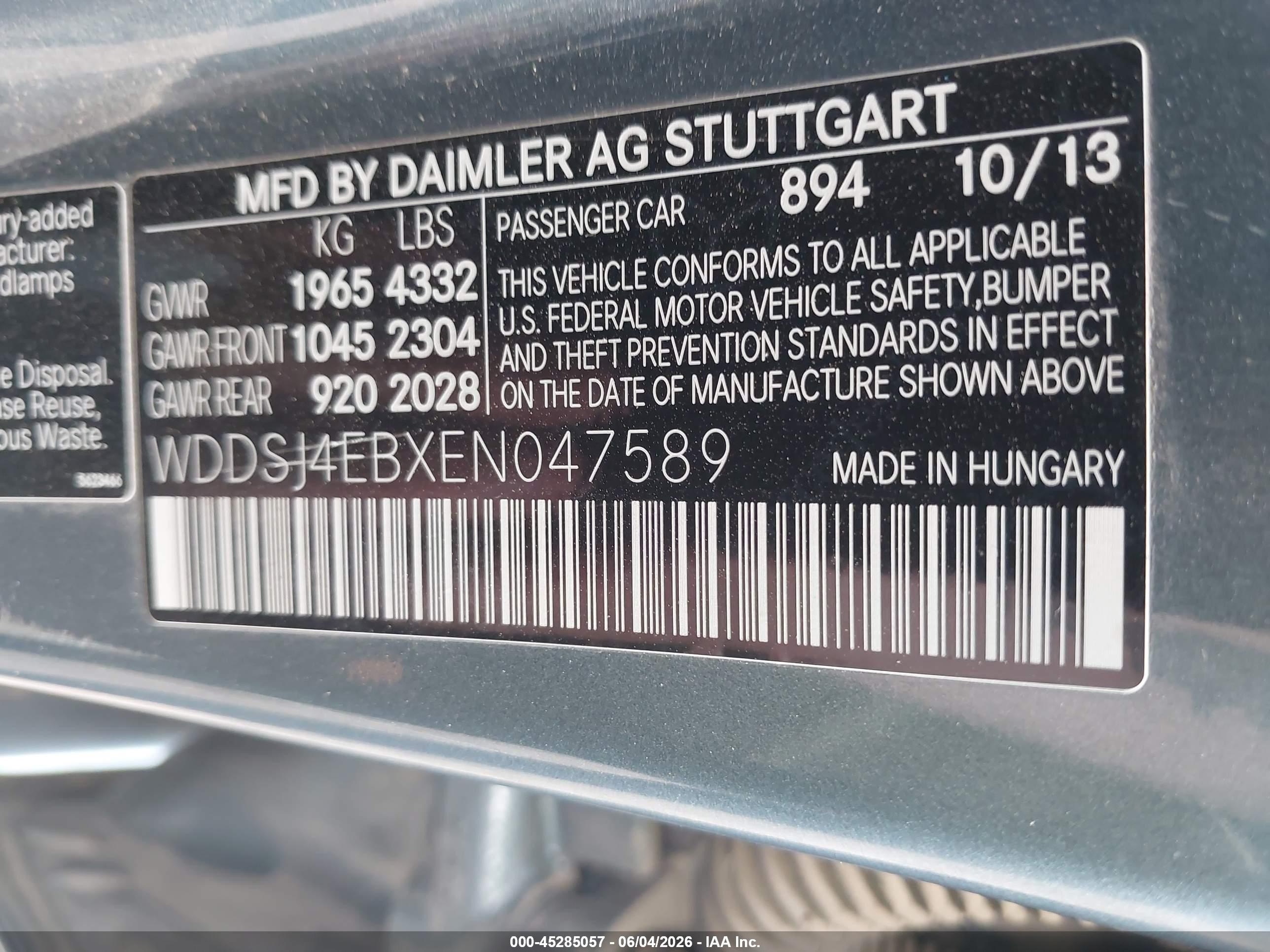 2014 Mercedes-benz Cla 250   Blue vin: WDDSJ4EBXEN047589