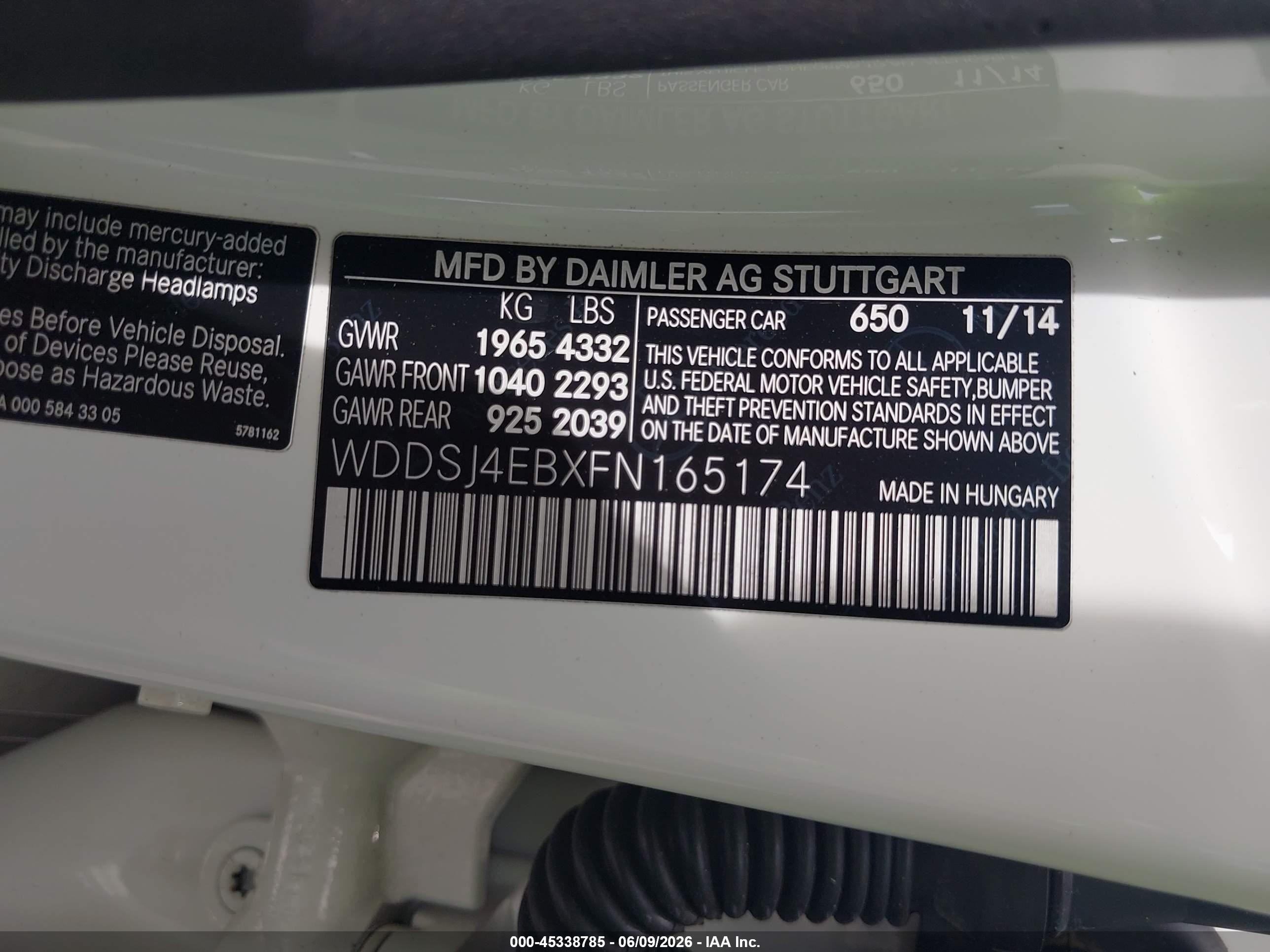 2015 Mercedes-benz Cla 250   White vin: WDDSJ4EBXFN165174