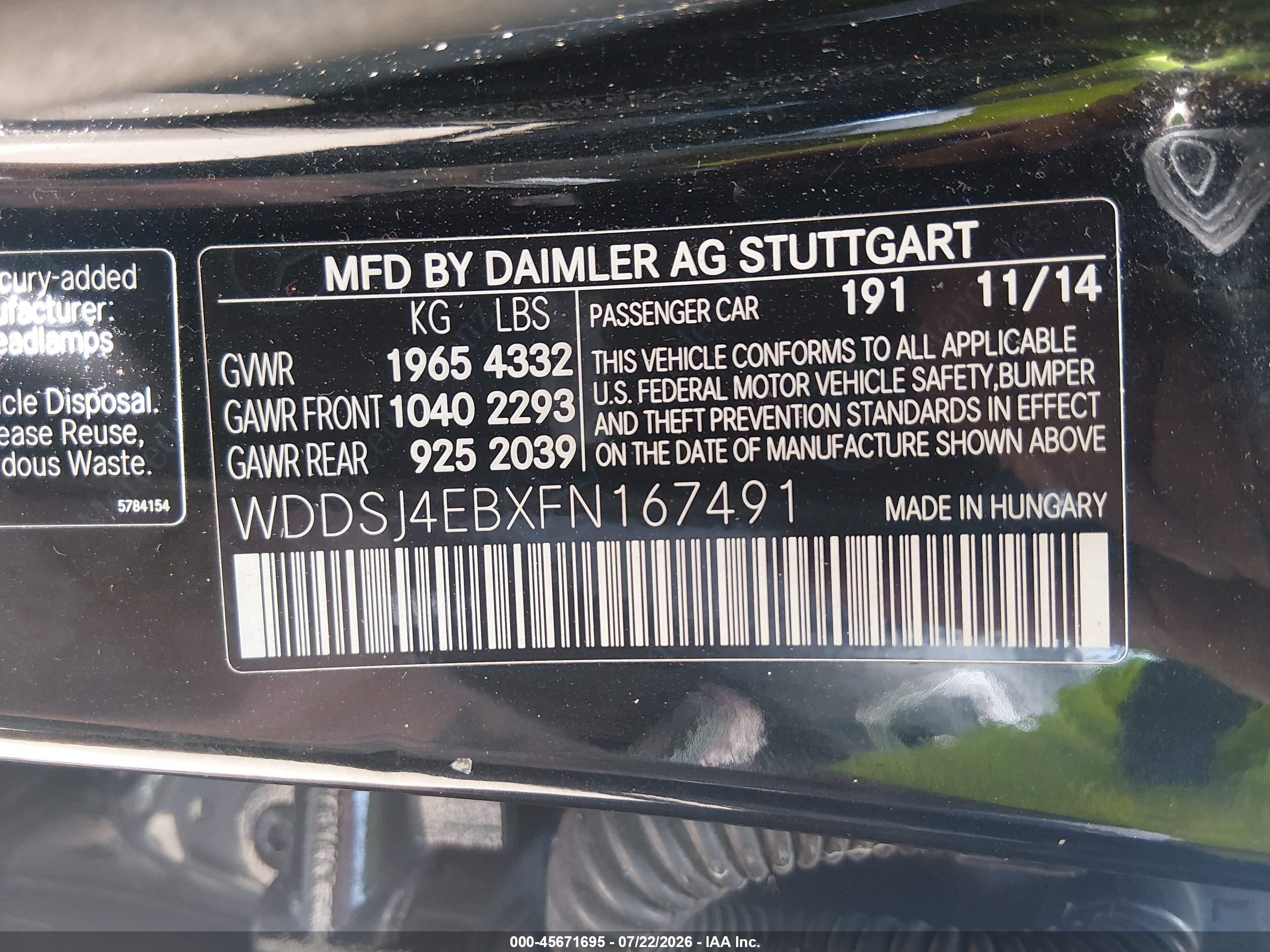 2015 Mercedes-benz Cla 250   Black vin: WDDSJ4EBXFN167491