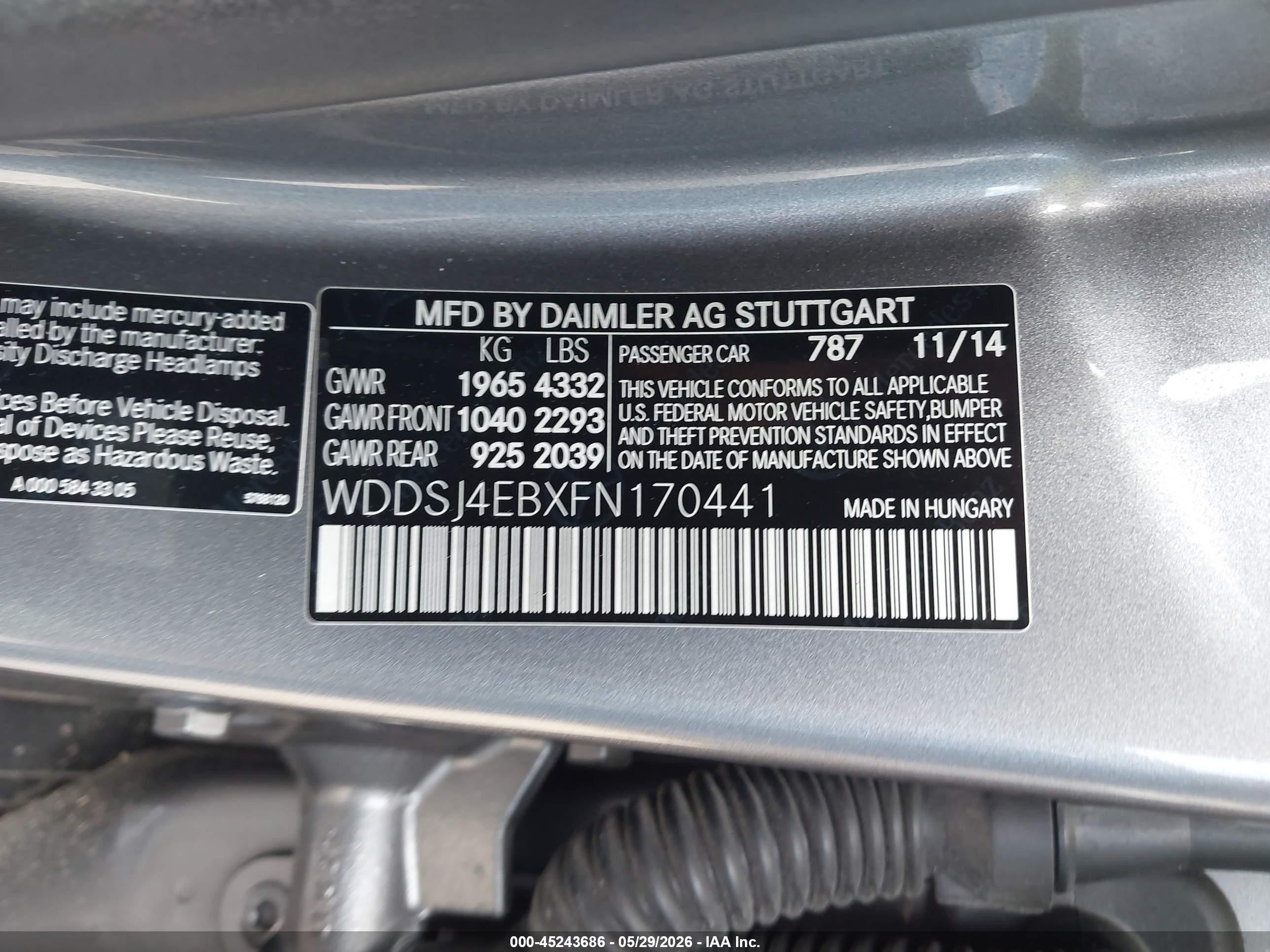2015 Mercedes-benz Cla 250   Gray vin: WDDSJ4EBXFN170441