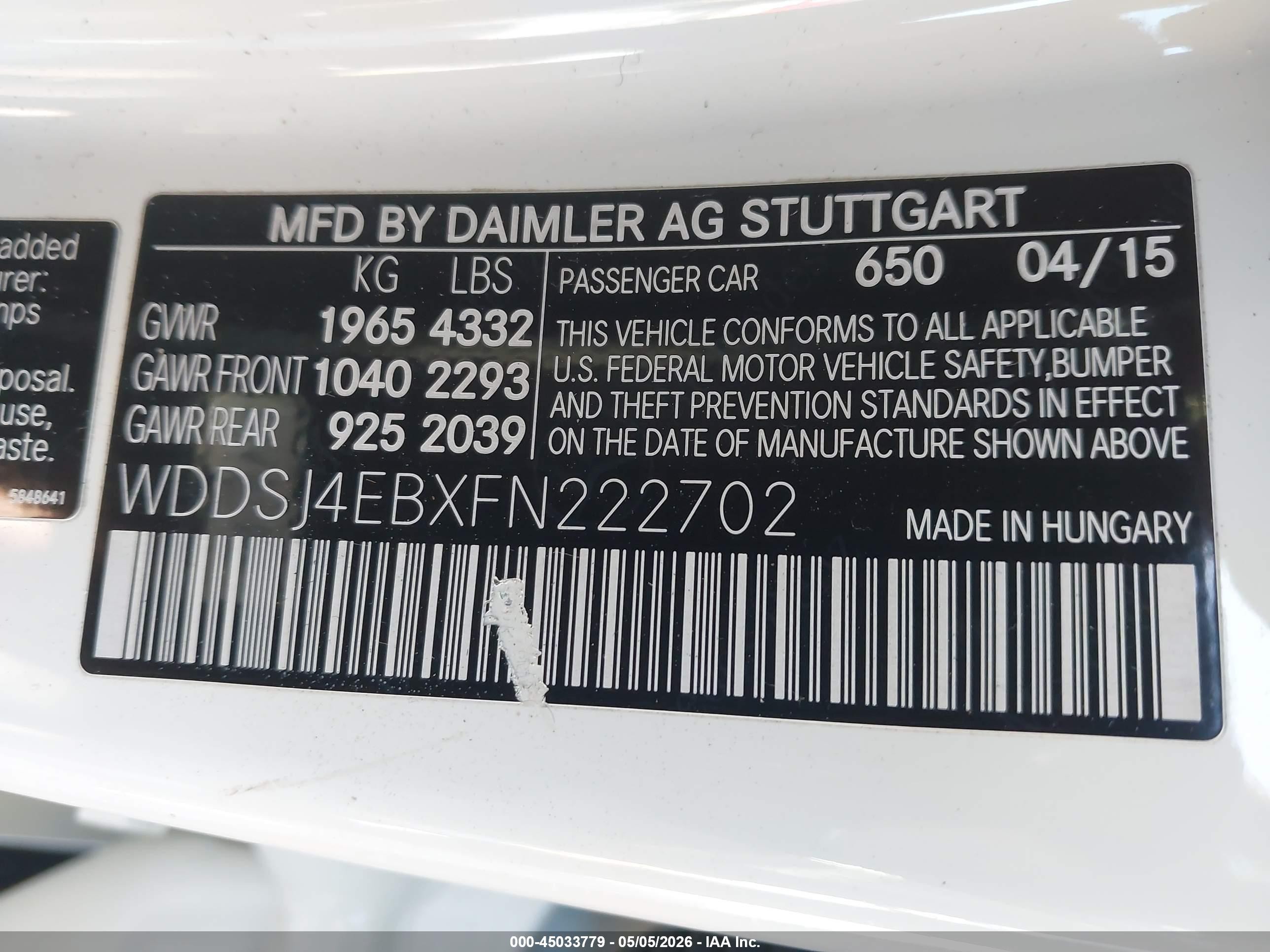 2015 Mercedes-benz Cla 250   Белый vin: WDDSJ4EBXFN222702