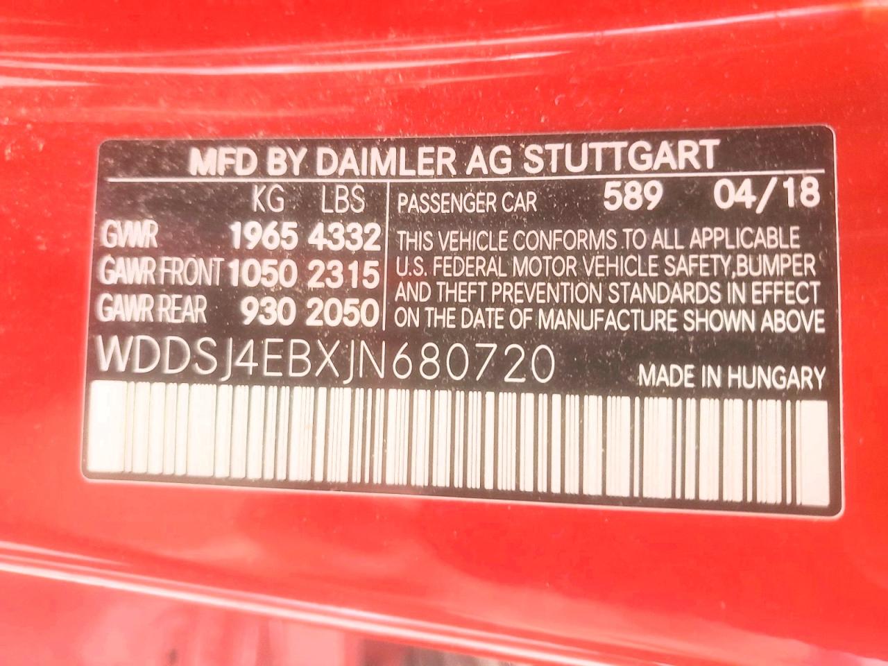 2018 Mercedes-benz Cla 250 Red vin: WDDSJ4EBXJN680720