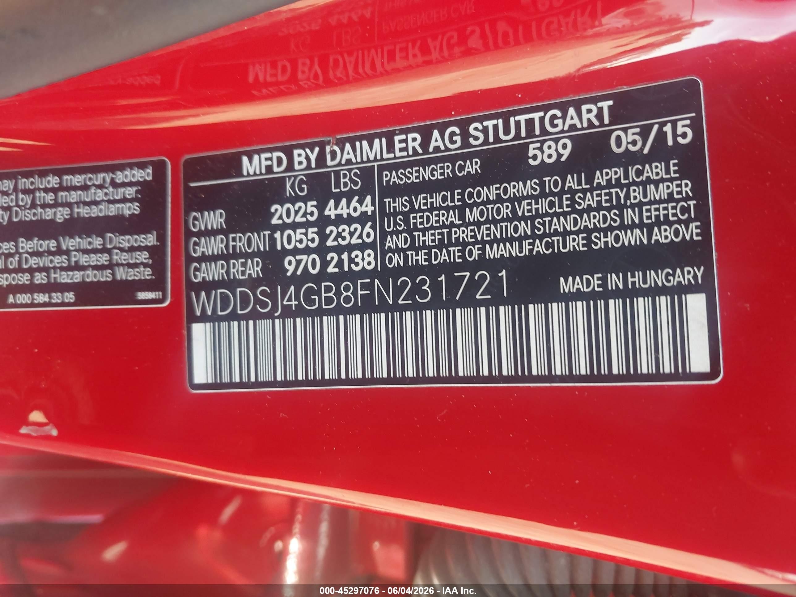 2015 Mercedes-benz Cla 250 4matic Red vin: WDDSJ4GB8FN231721