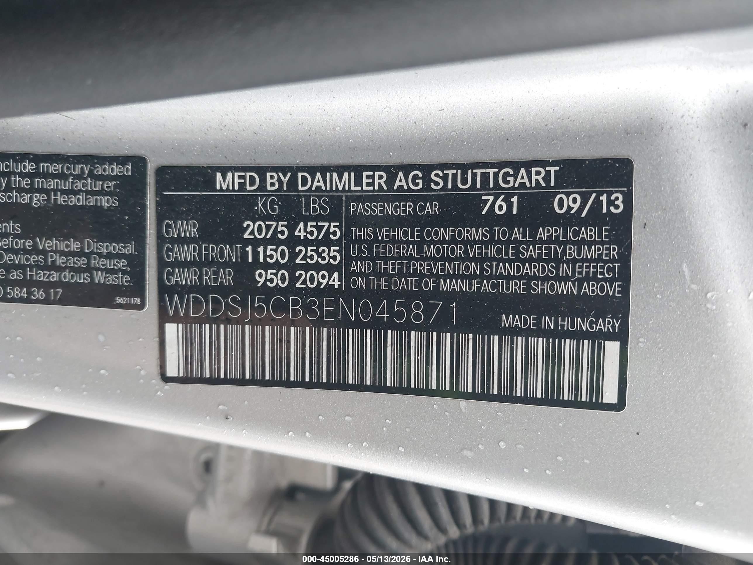 2014 Mercedes-benz Cla 45 Amg 4matic Серебряный vin: WDDSJ5CB3EN045871