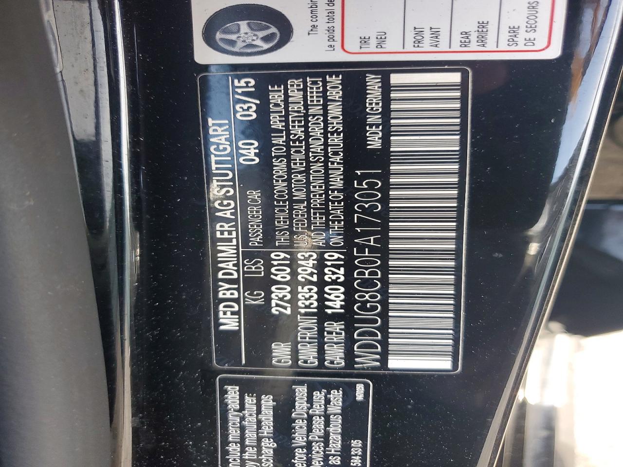 2015 Mercedes-benz S 550 Черный vin: WDDUG8CB0FA173051