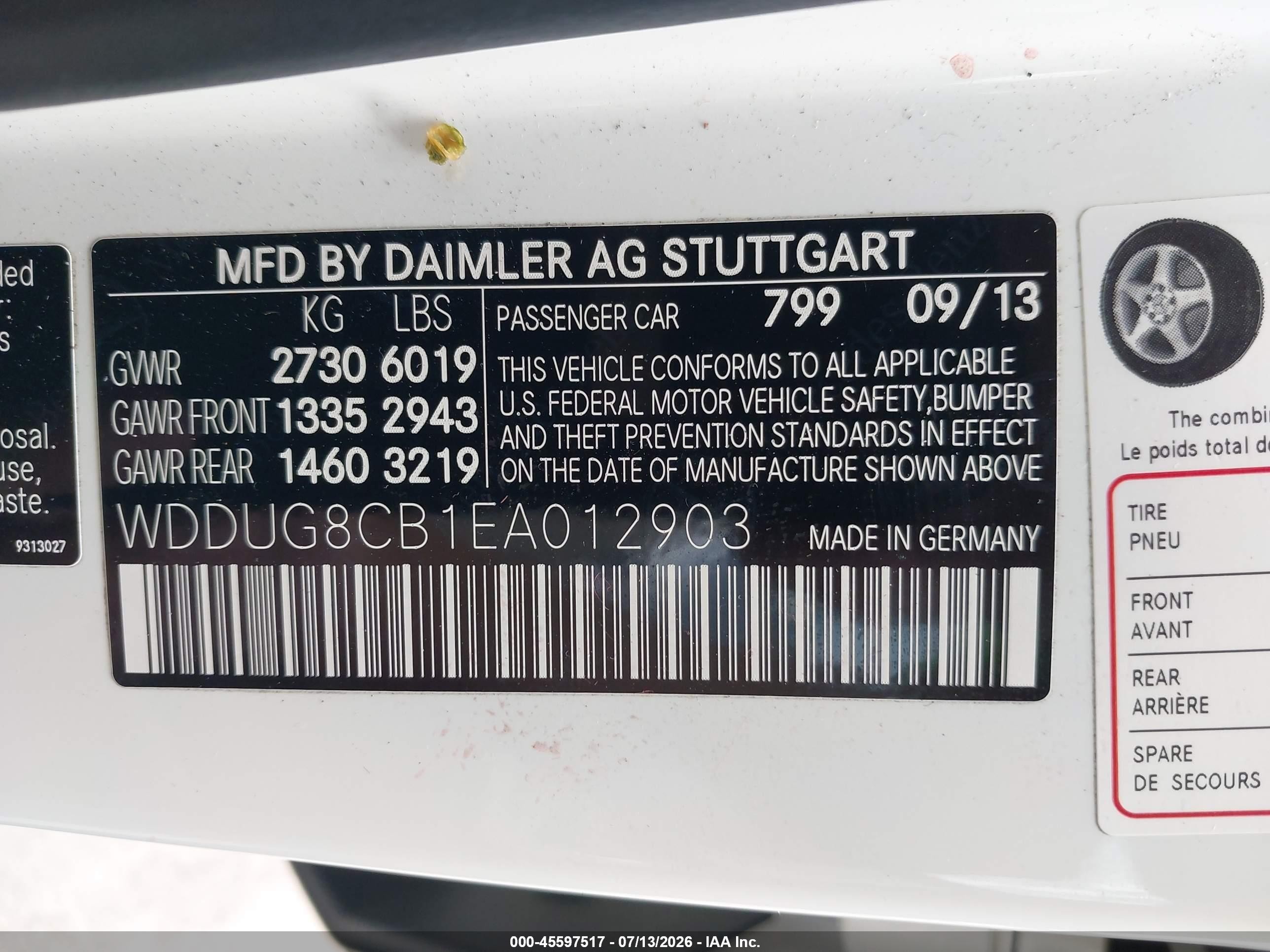 2014 Mercedes-benz S 550   White vin: WDDUG8CB1EA012903