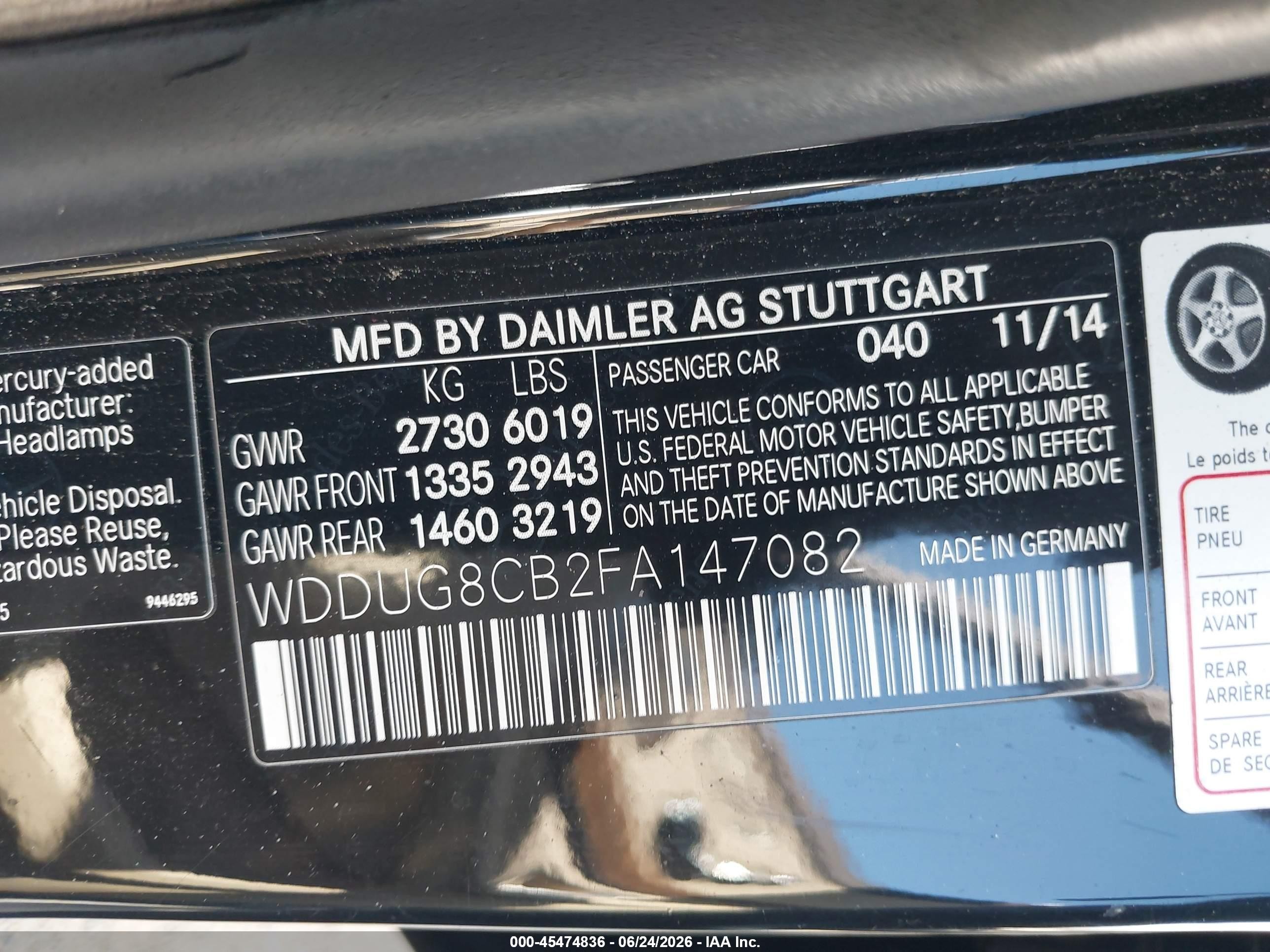 2015 Mercedes-benz S 550   Black vin: WDDUG8CB2FA147082