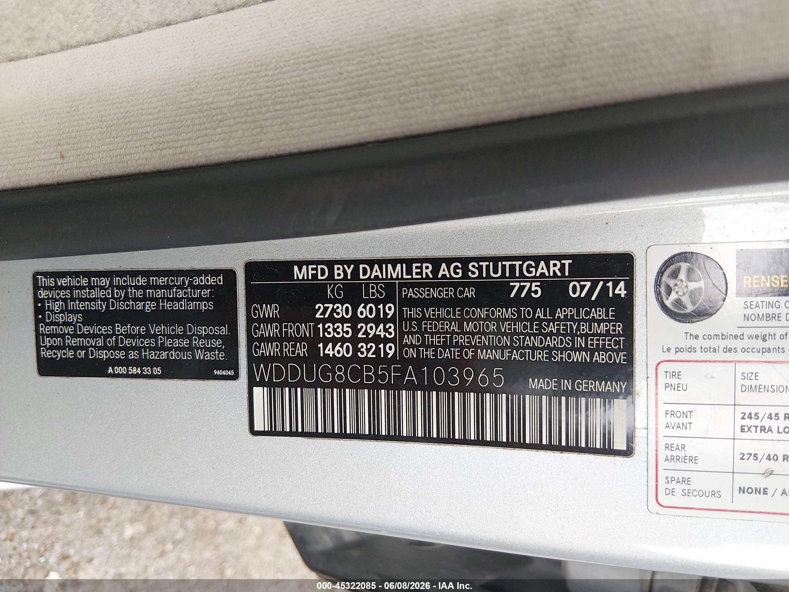 2015 Mercedes-benz S 550   Серебряный vin: WDDUG8CB5FA103965