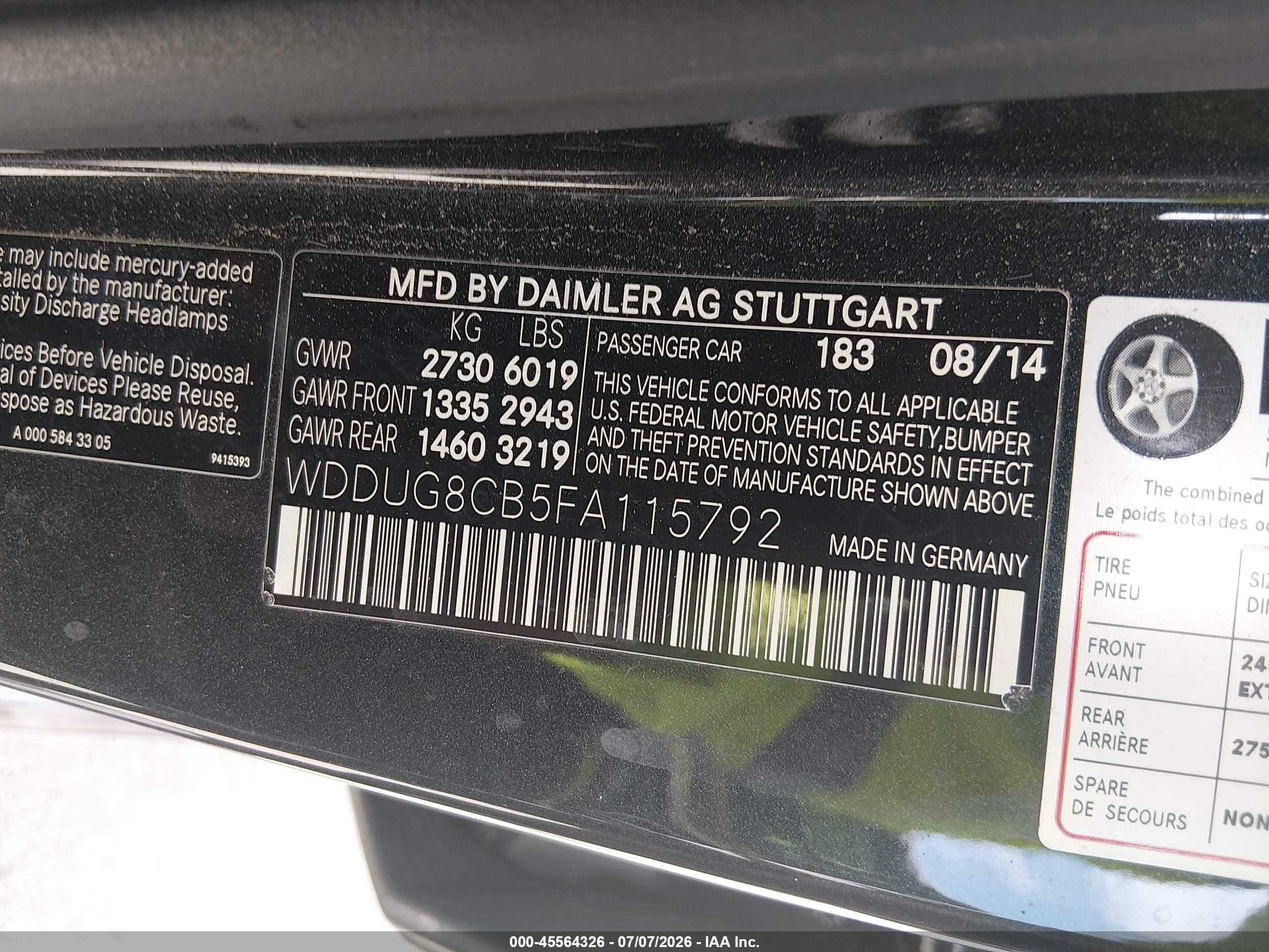 2015 Mercedes-benz S 550   Черный vin: WDDUG8CB5FA115792
