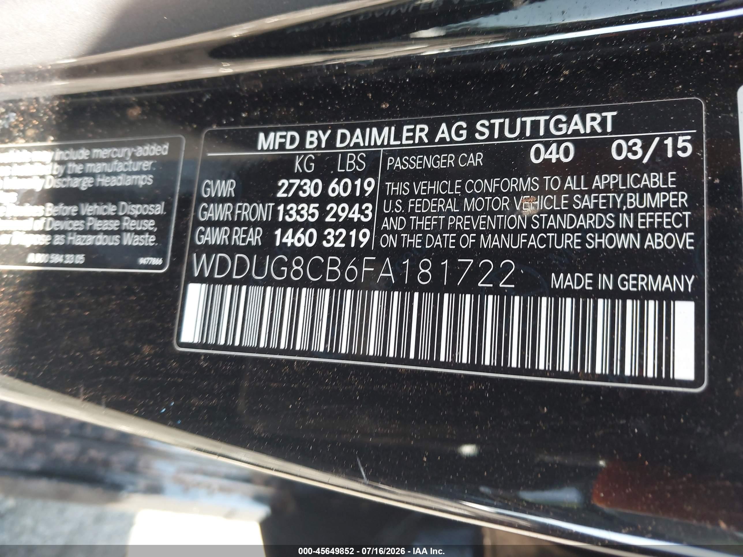 2015 Mercedes-benz S 550   Black vin: WDDUG8CB6FA181722