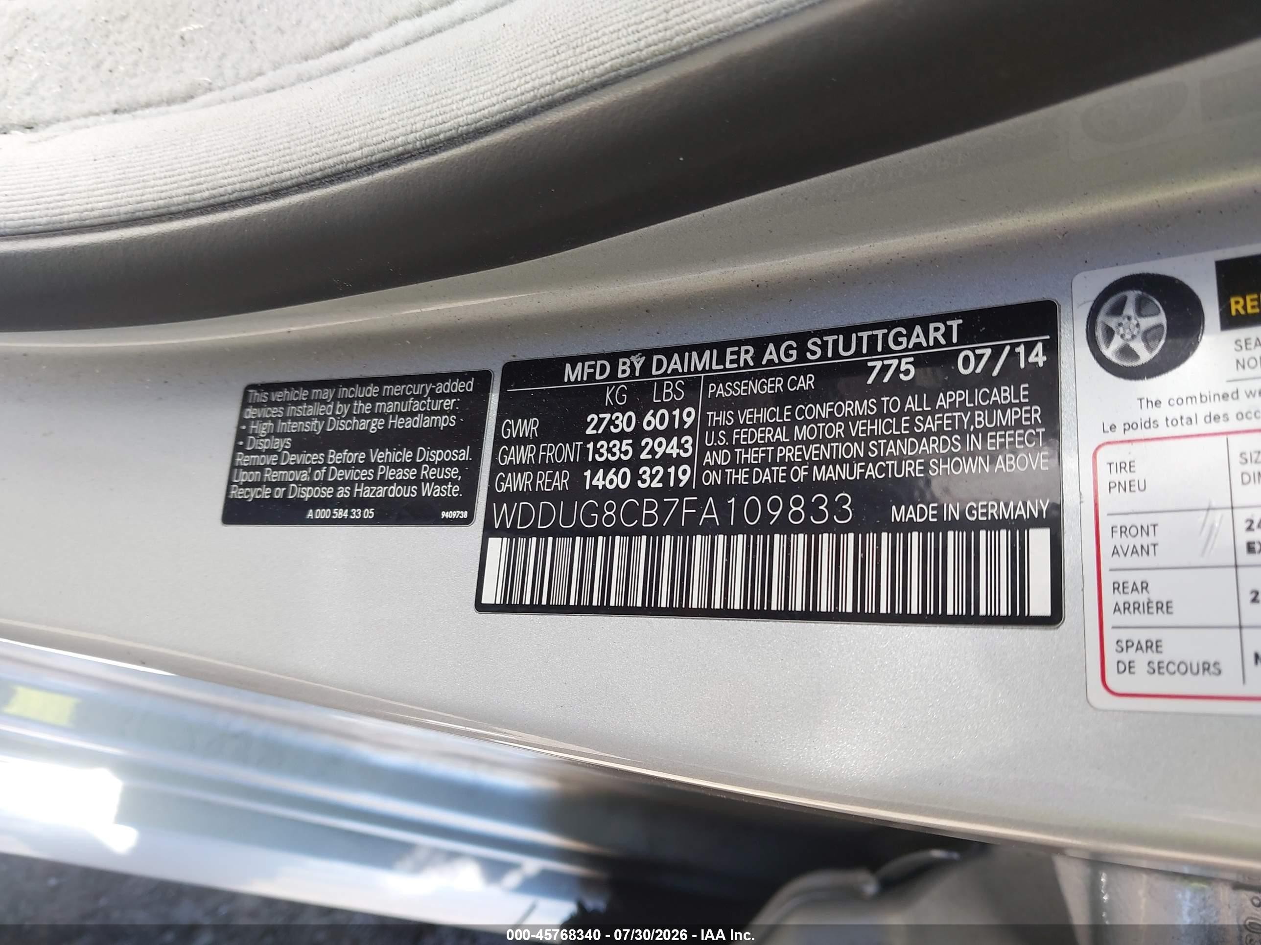 2015 Mercedes-benz S 550   Silver vin: WDDUG8CB7FA109833