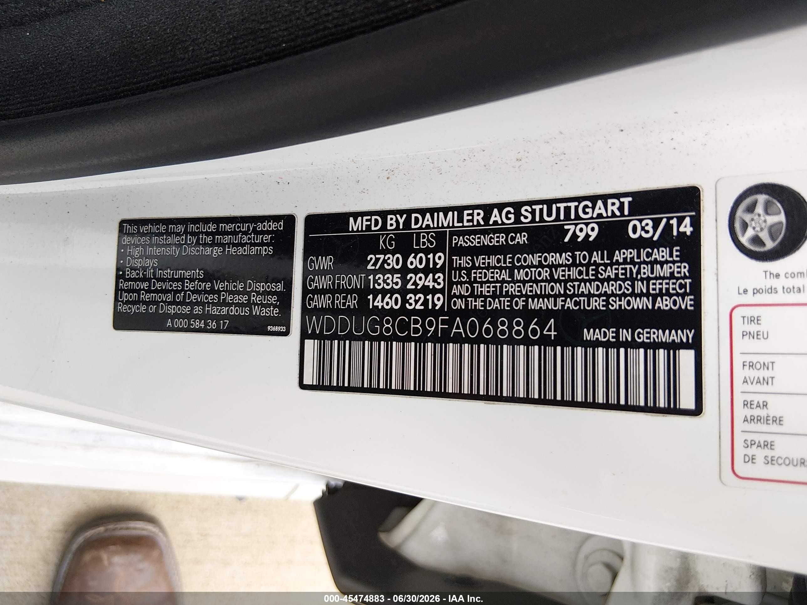2015 Mercedes-benz S 550 White vin: WDDUG8CB9FA068864