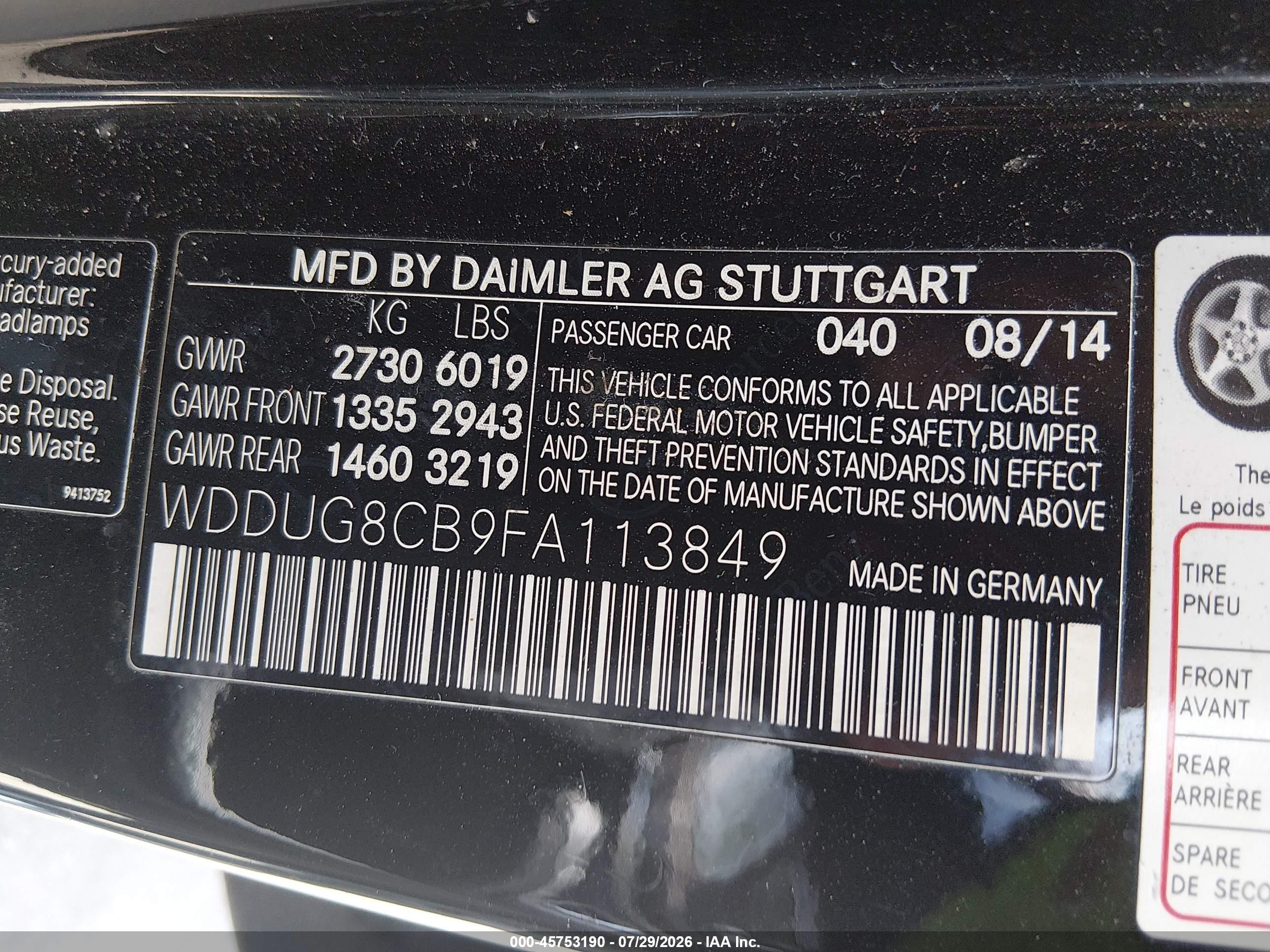 2015 Mercedes-benz S 550   Black vin: WDDUG8CB9FA113849