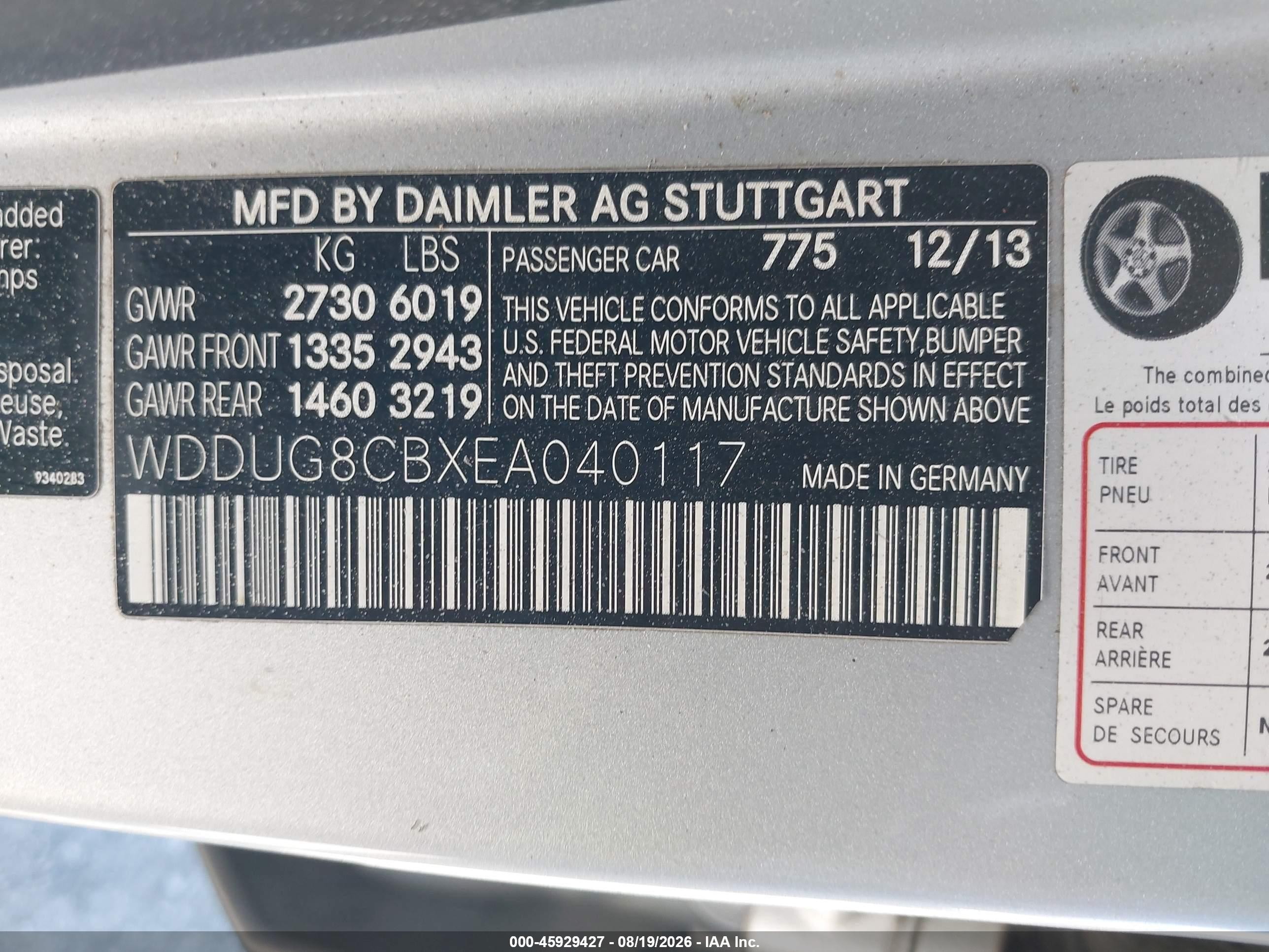 2014 Mercedes-benz S 550   Silver vin: WDDUG8CBXEA040117