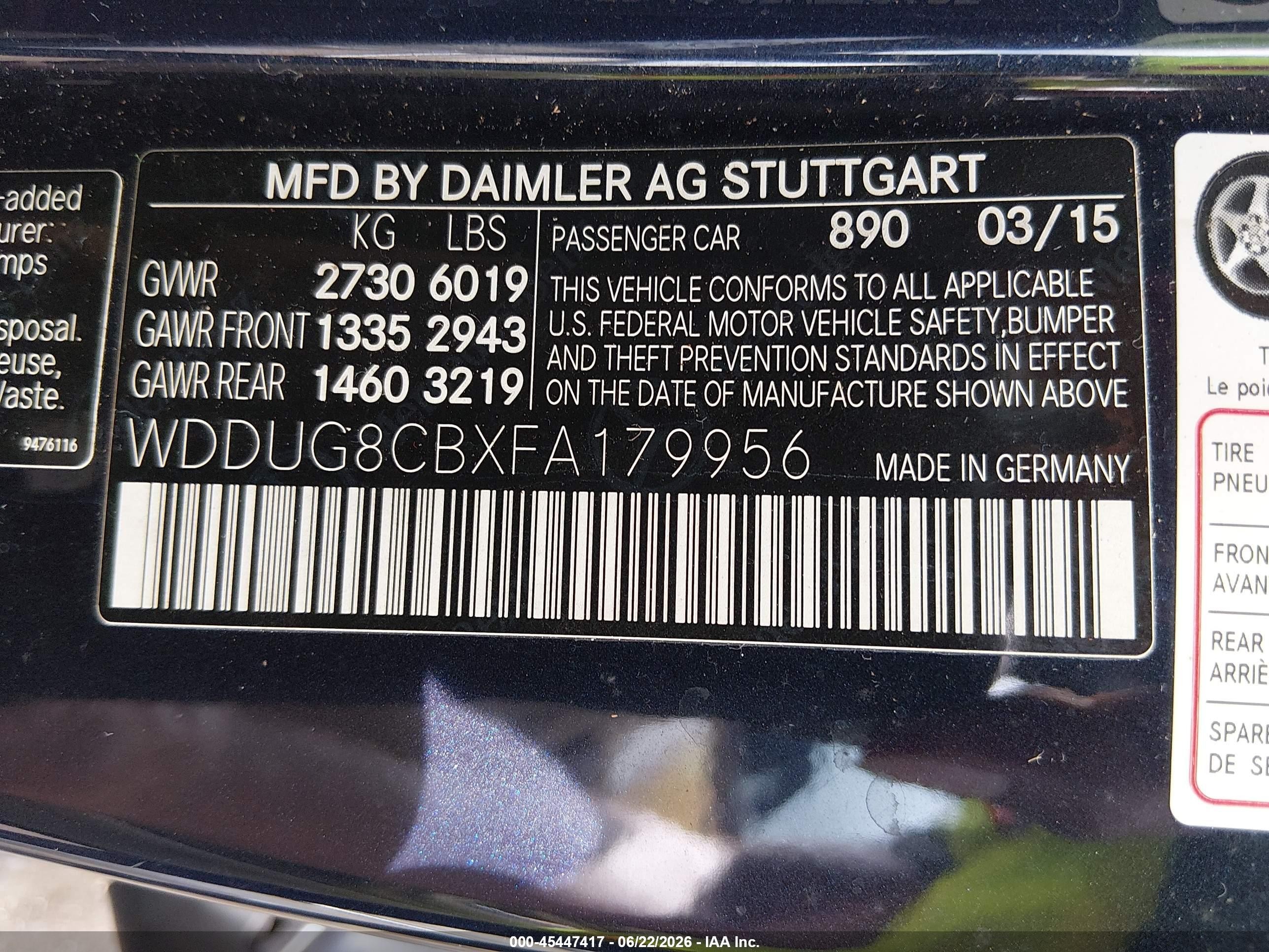 2015 Mercedes-benz S 550   Blue vin: WDDUG8CBXFA179956