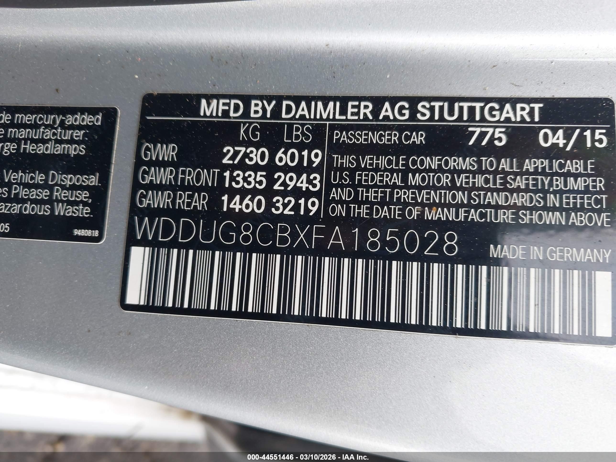 2015 Mercedes-benz S 550   Silver vin: WDDUG8CBXFA185028