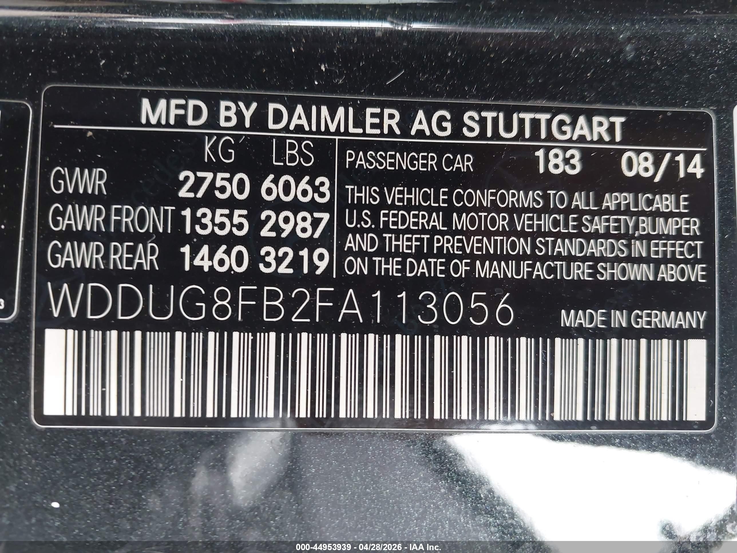 2015 Mercedes-benz S 550 4matic Black vin: WDDUG8FB2FA113056