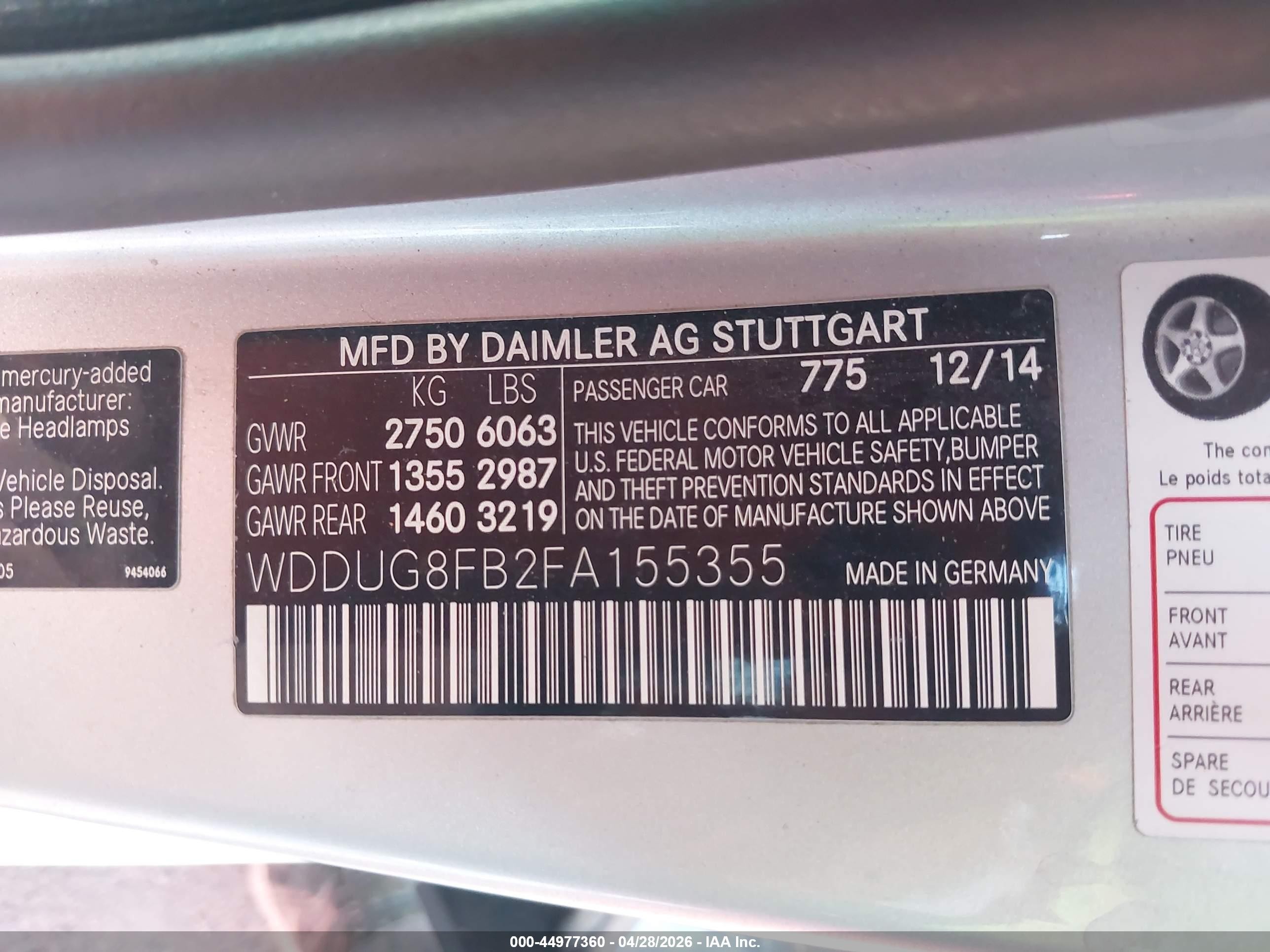 2015 Mercedes-benz S 550 4matic Silver vin: WDDUG8FB2FA155355