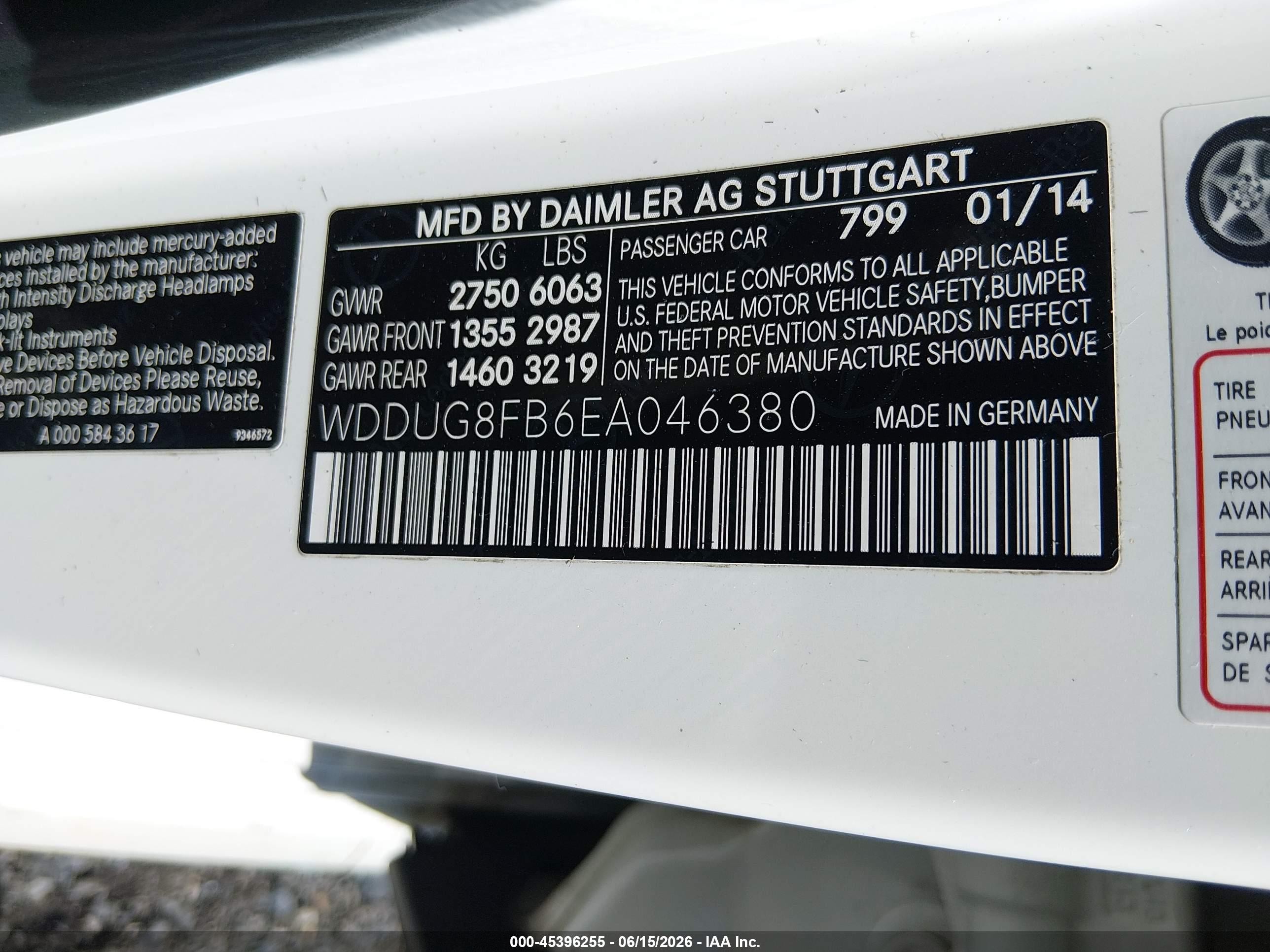 2014 Mercedes-benz S 550 4matic White vin: WDDUG8FB6EA046380