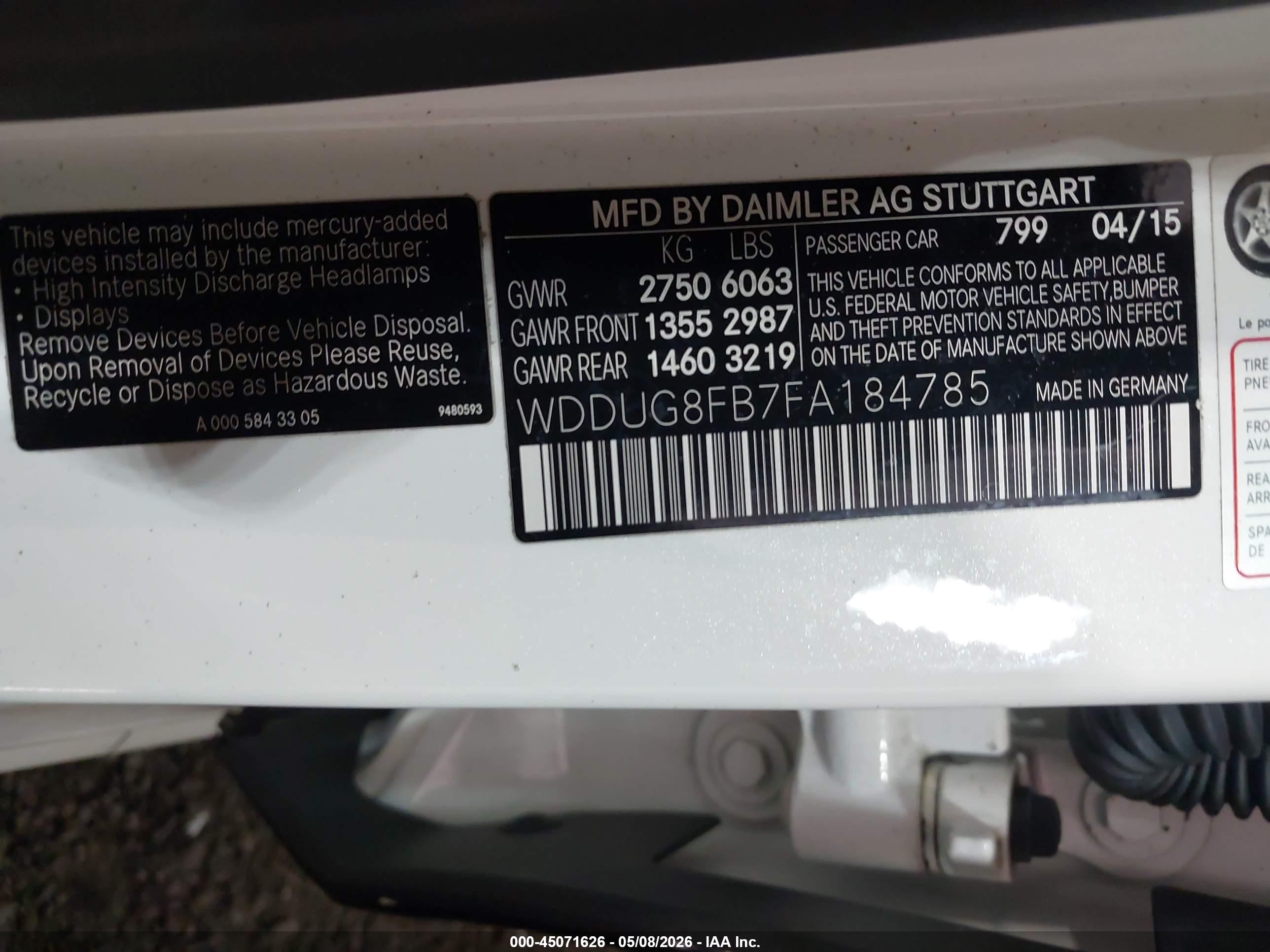 2015 Mercedes-benz S 550 4matic Белый vin: WDDUG8FB7FA184785