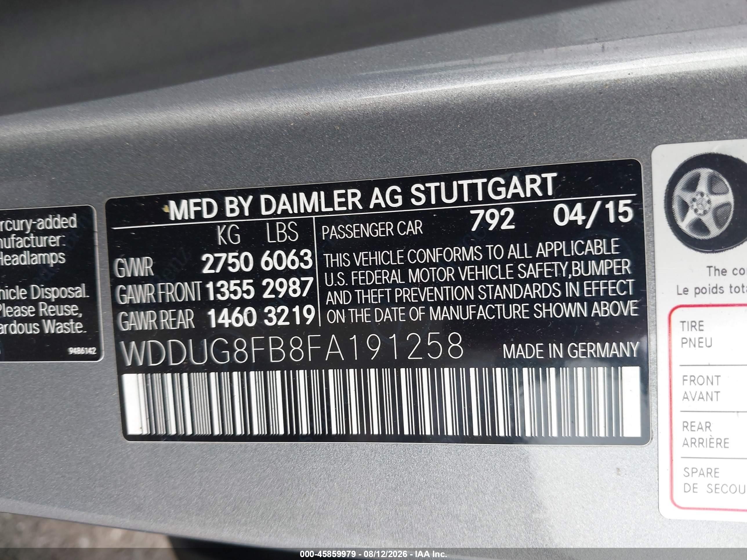 2015 Mercedes-benz S 550 4matic Gray vin: WDDUG8FB8FA191258