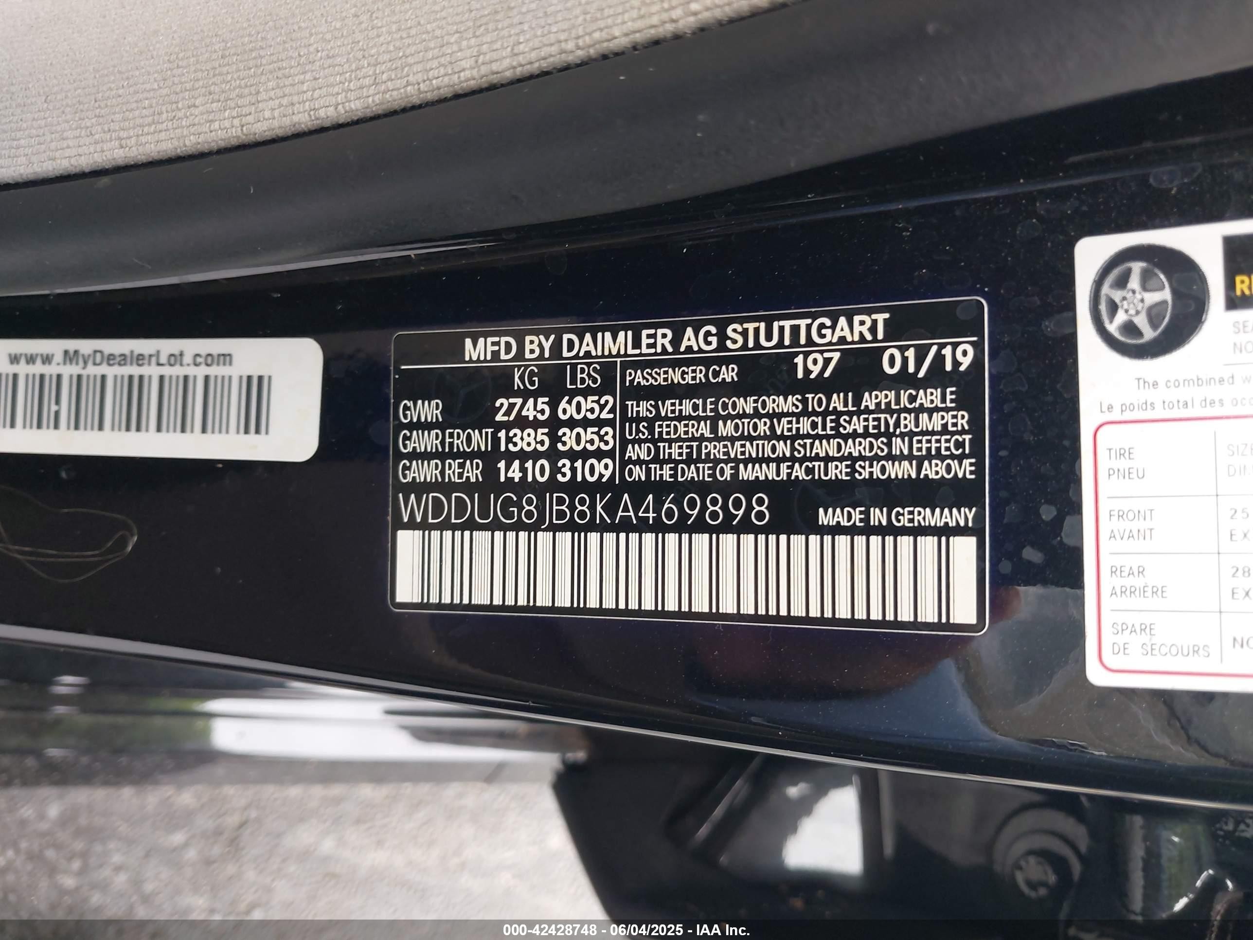 2019 Mercedes-benz Amg S 63 4matic Black vin: WDDUG8JB8KA469898