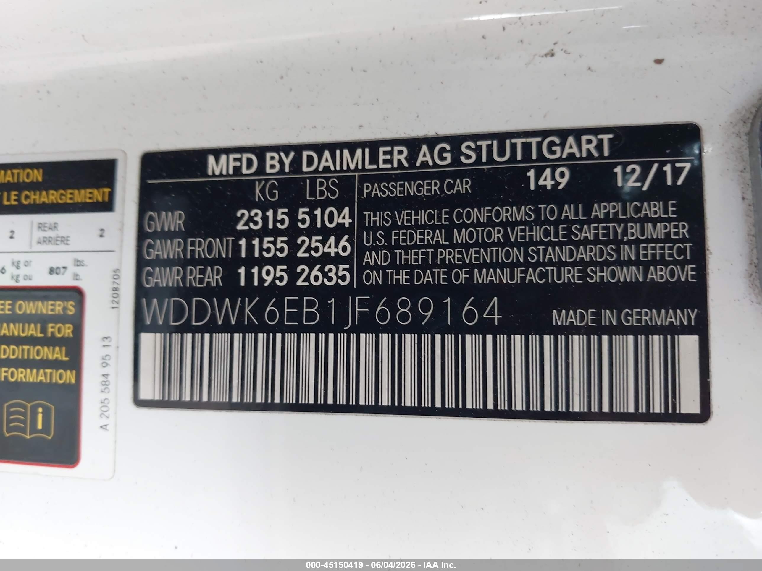 2018 Mercedes-benz Amg C 43 4matic White vin: WDDWK6EB1JF689164