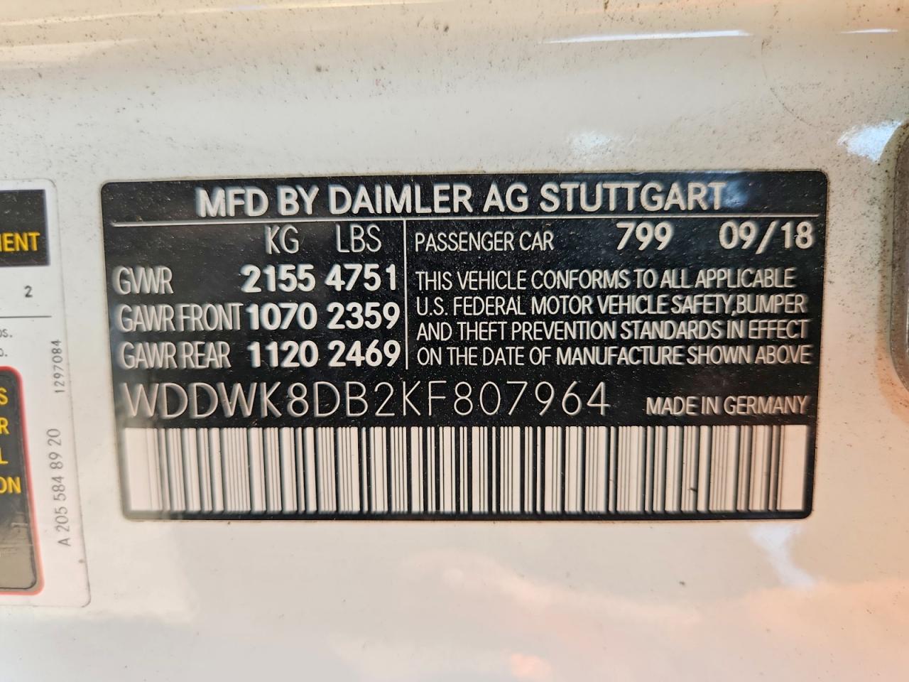 2019 Mercedes-benz C 300 White vin: WDDWK8DB2KF807964