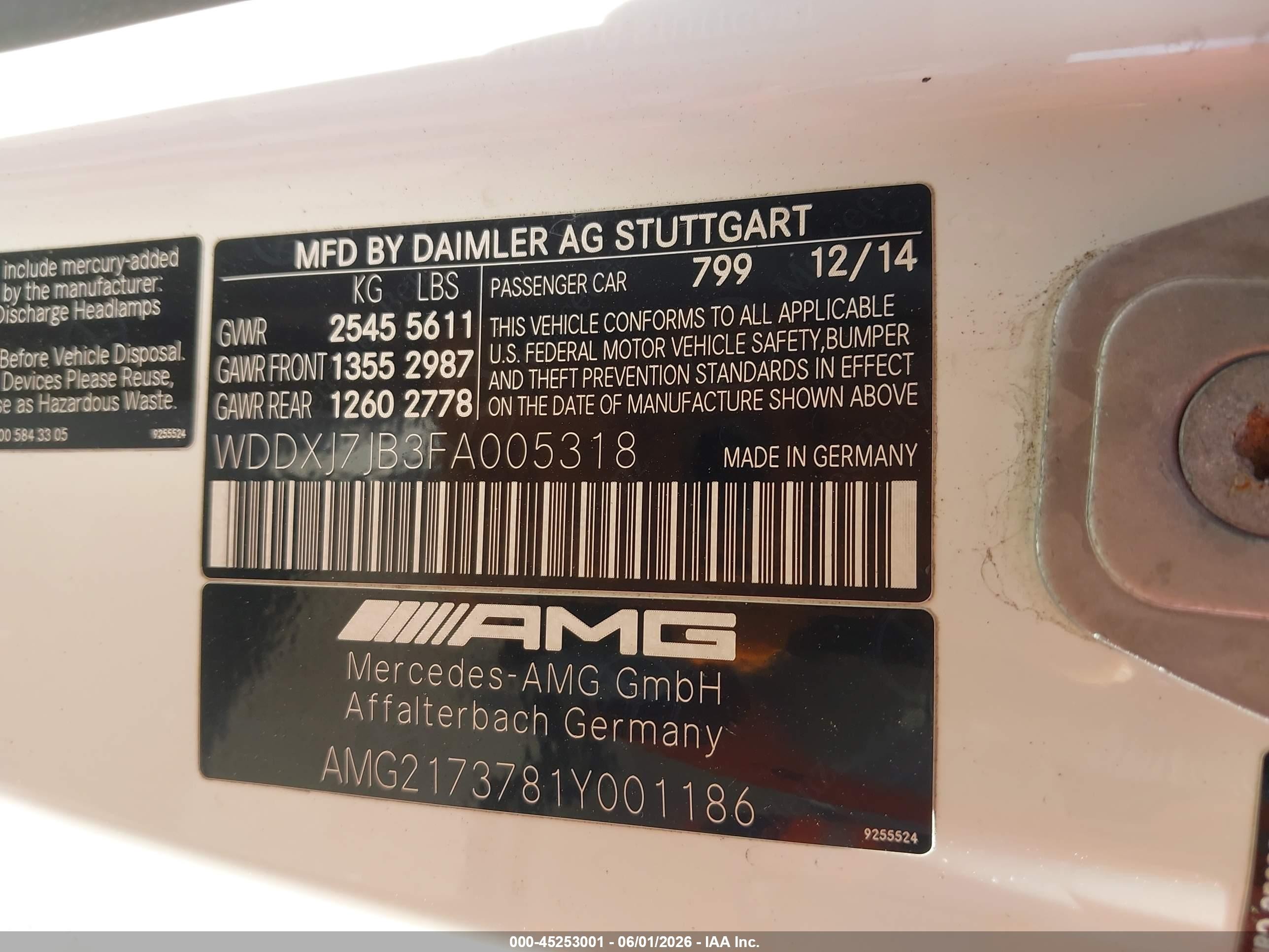 2015 Mercedes-benz S63amg   White vin: WDDXJ7JB3FA005318