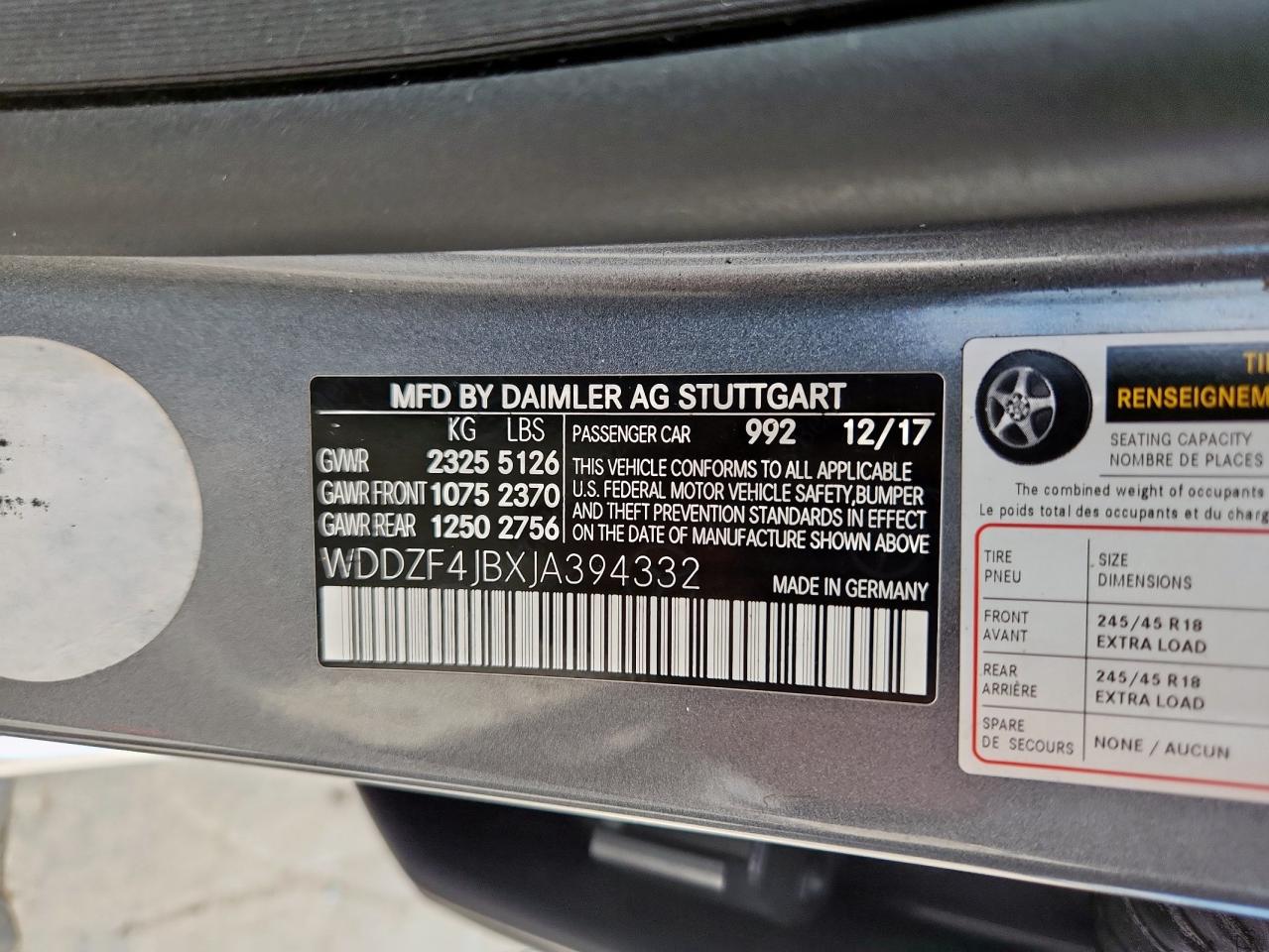 2018 Mercedes-benz E 300 Gray vin: WDDZF4JBXJA394332