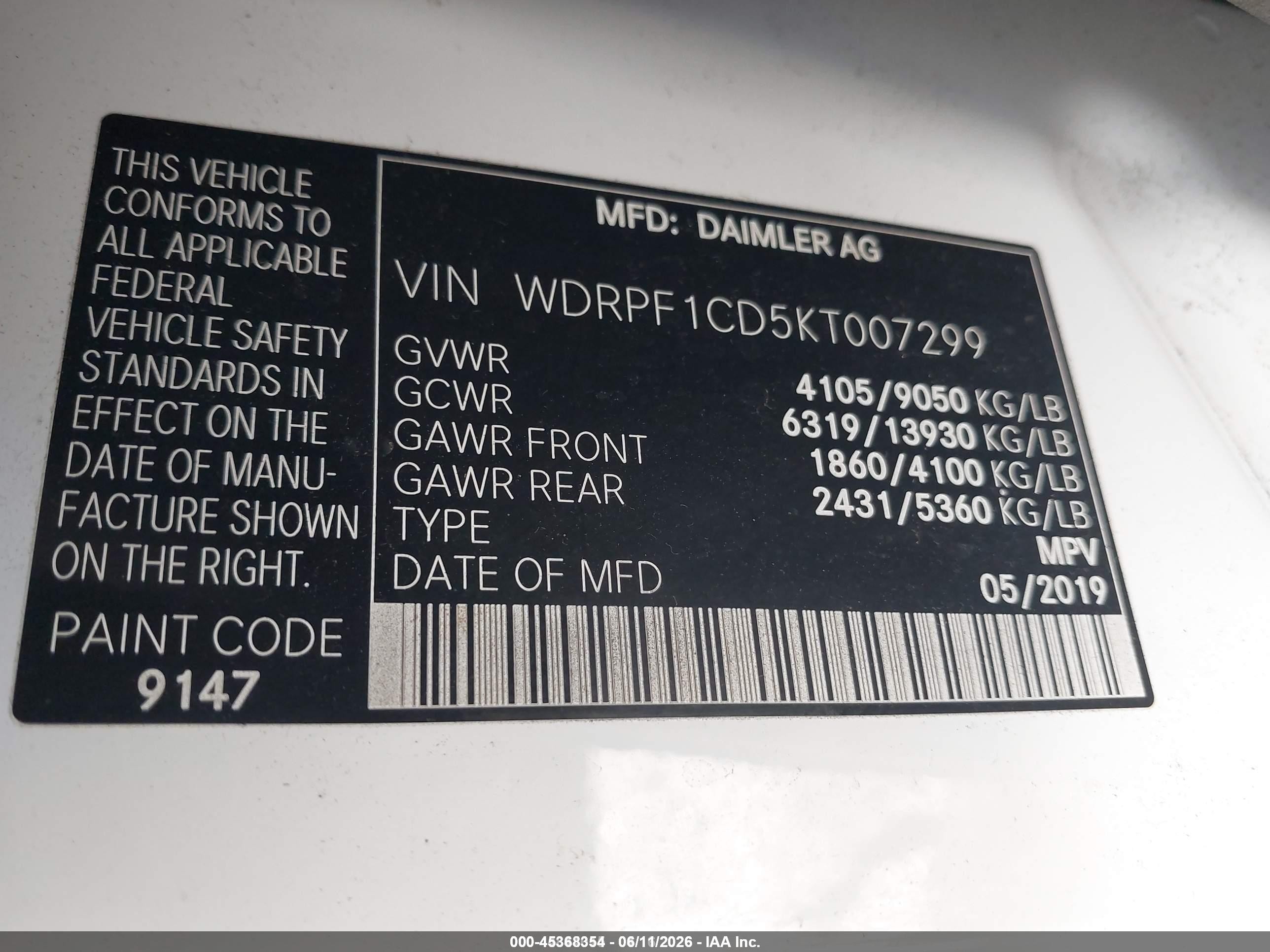 2019 Freightliner Sprinter 2500 High Roof V6 White vin: WDRPF1CD5KT007299