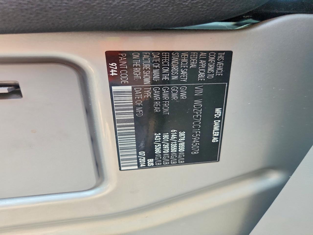2015 Mercedes-benz Sprinter 2500 Silver vin: WDZPE7CC1F5945078