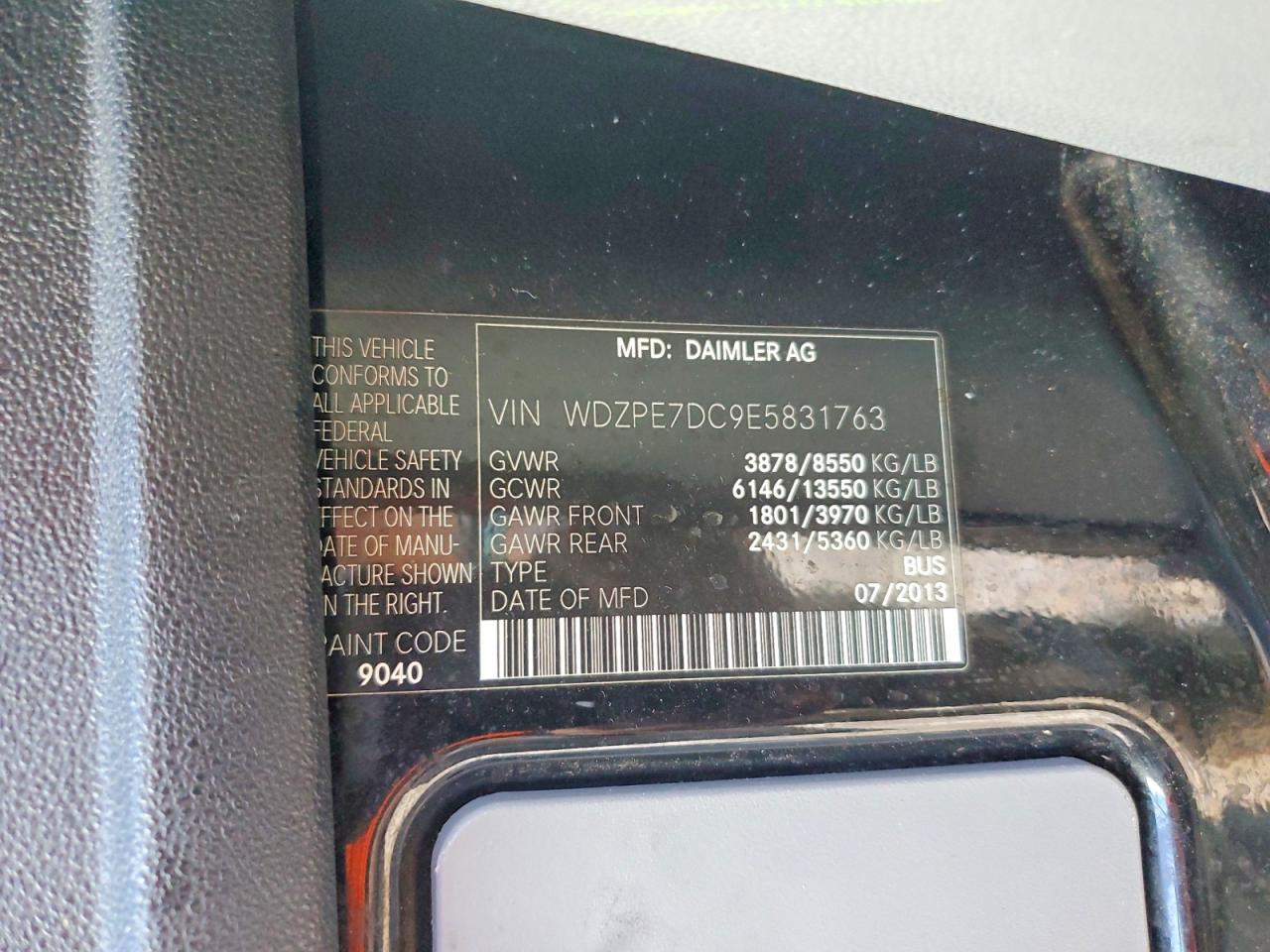 2014 Mercedes-benz Sprinter 2500 Black vin: WDZPE7DC9E5831763