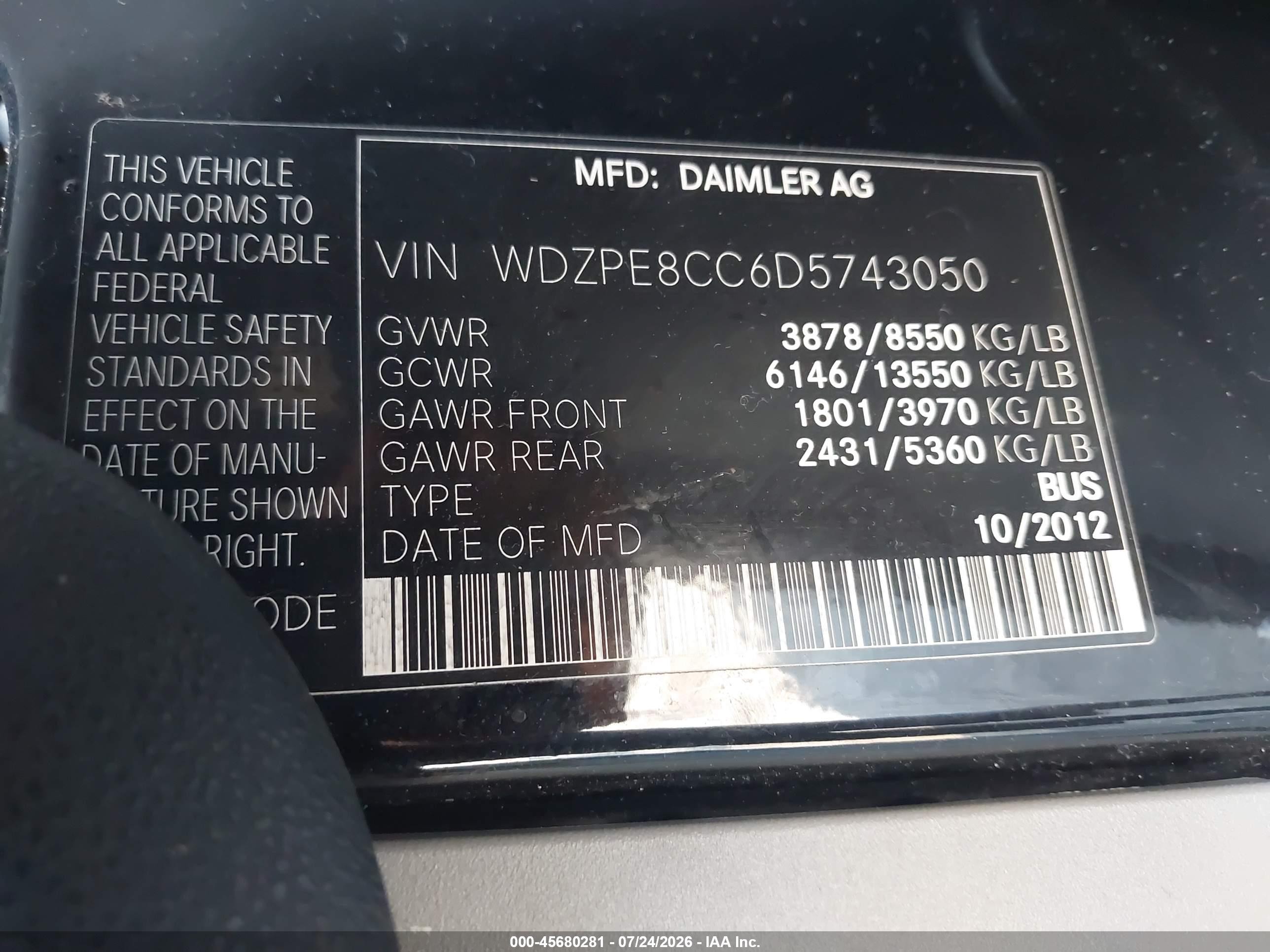 2013 Mercedes-benz Sprinter 2500 High  Roof Black vin: WDZPE8CC6D5743050