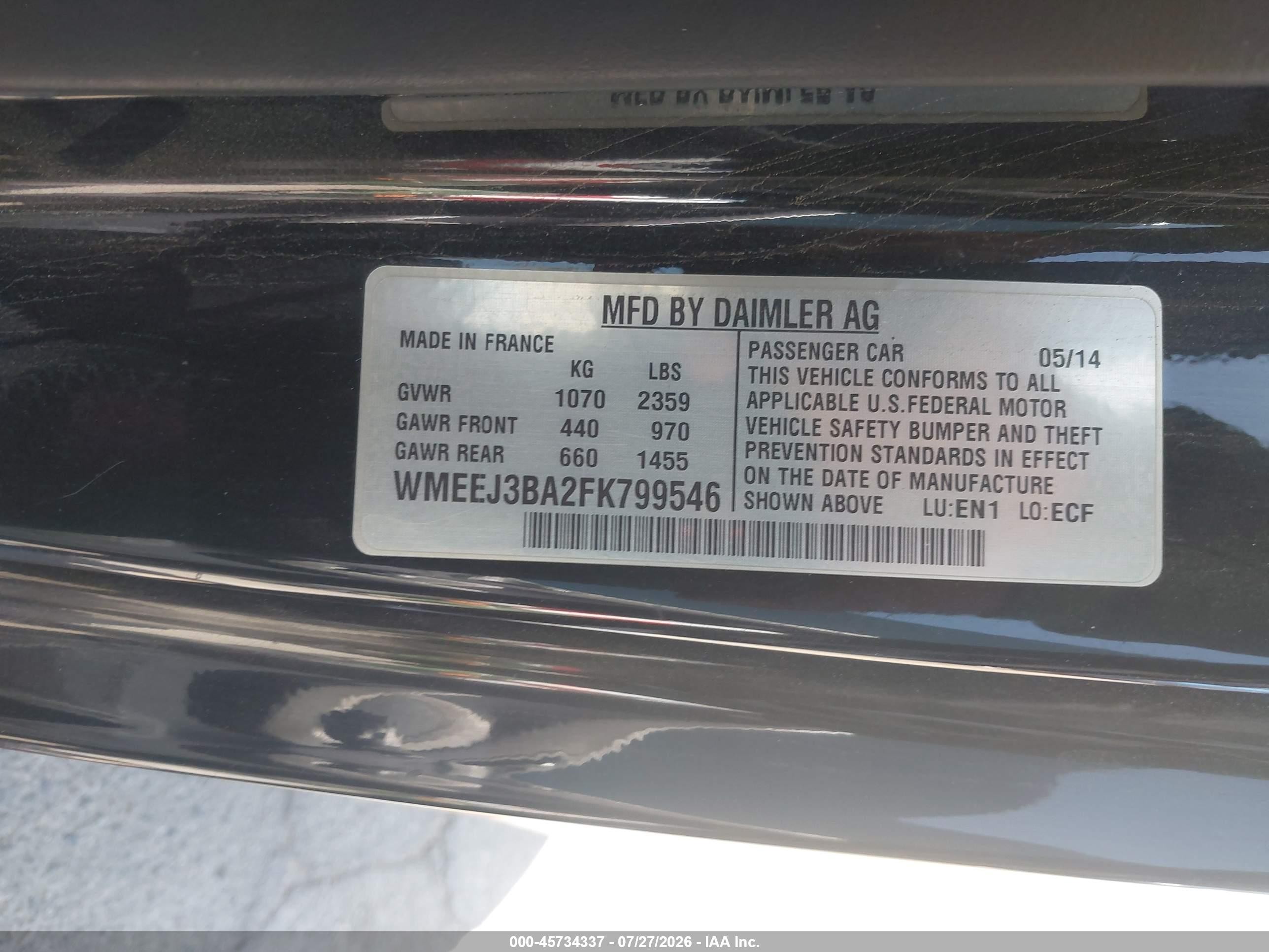 2015 Smart Fortwo Pure Red vin: WMEEJ3BA2FK799546