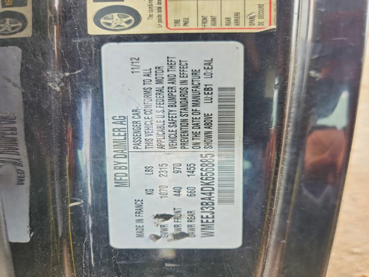 2013 Smart Fortwo Pure Yellow vin: WMEEJ3BA4DK656885