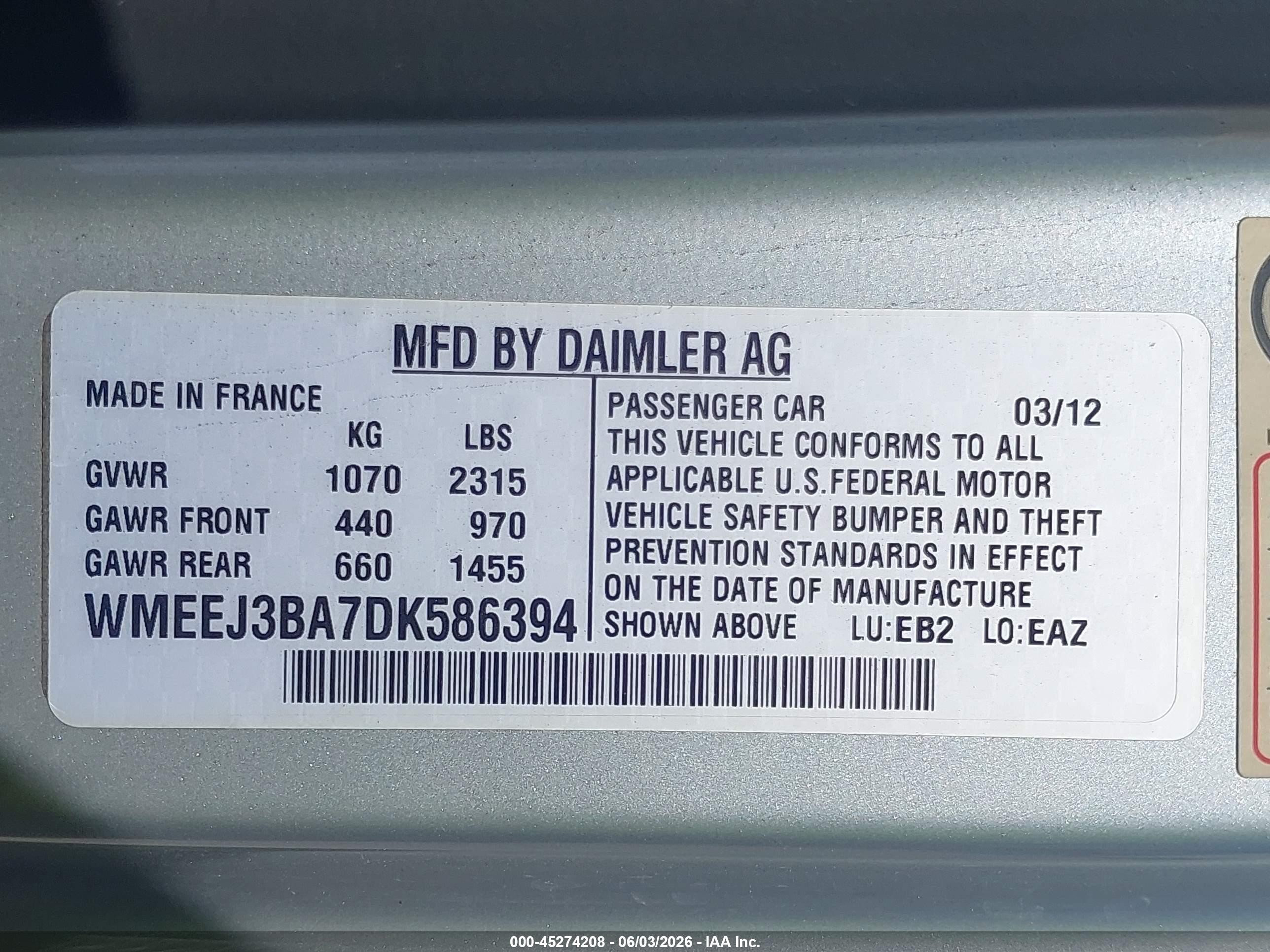 2013 Smart Fortwo Passion White vin: WMEEJ3BA7DK586394