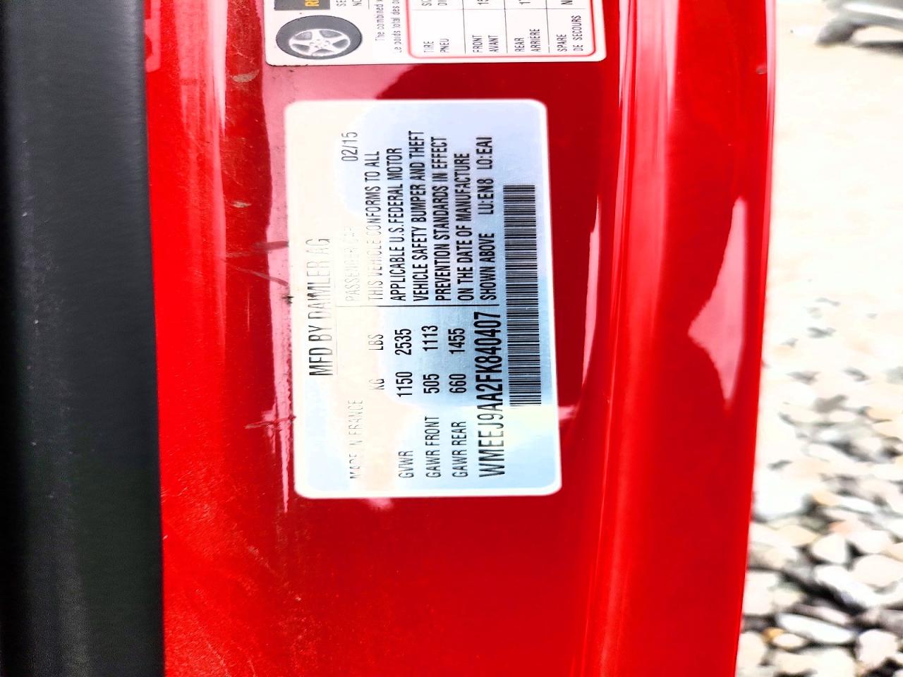 2015 Smart Fortwo Red vin: WMEEJ9AA2FK840407