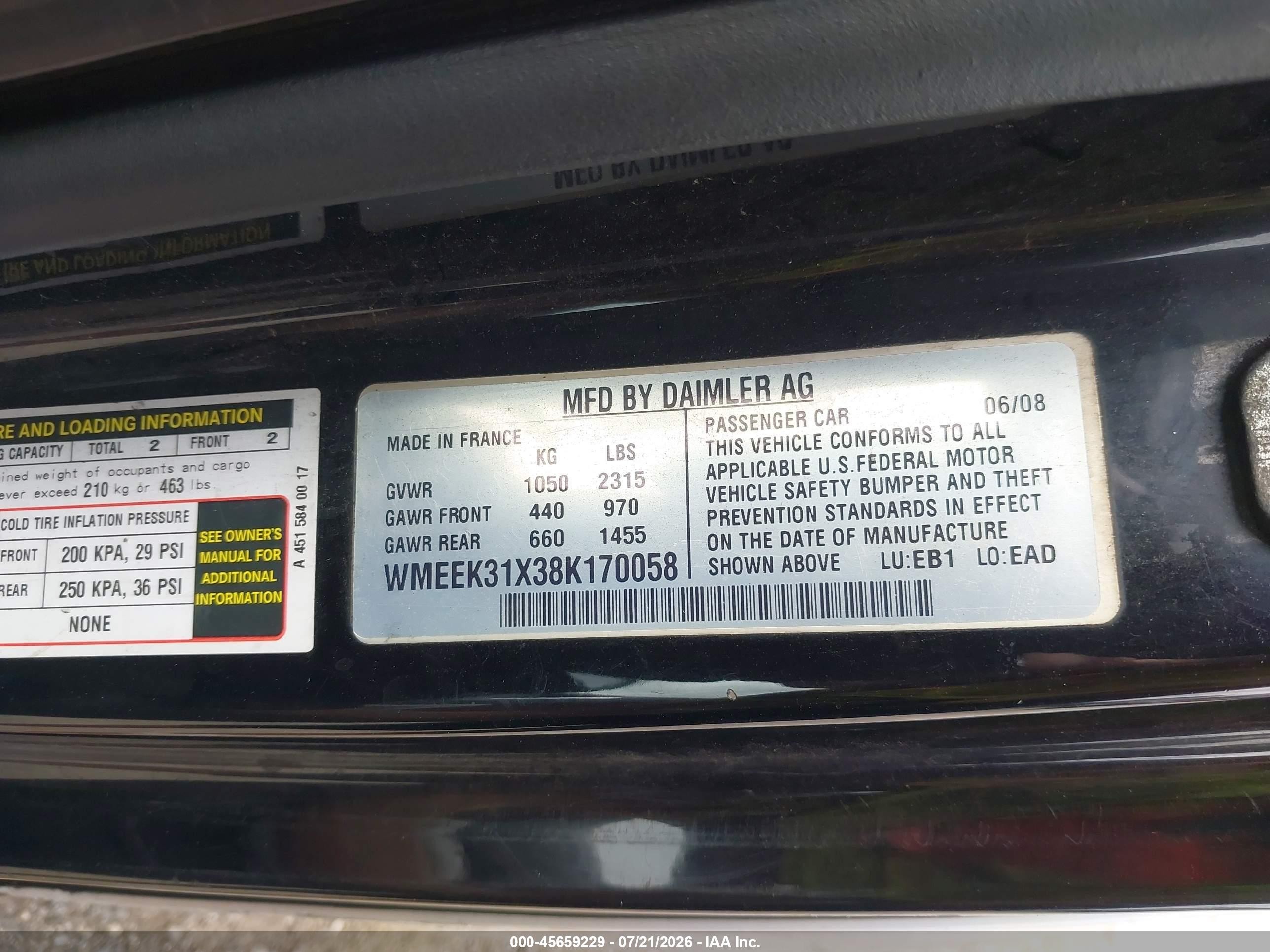 2008 Smart Fortwo Passion Silver vin: WMEEK31X38K170058