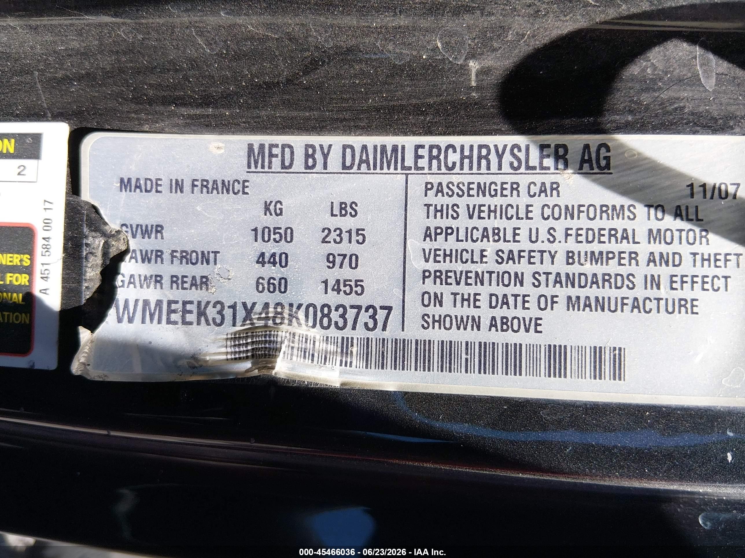 2008 Smart Fortwo Passion Red vin: WMEEK31X48K083737